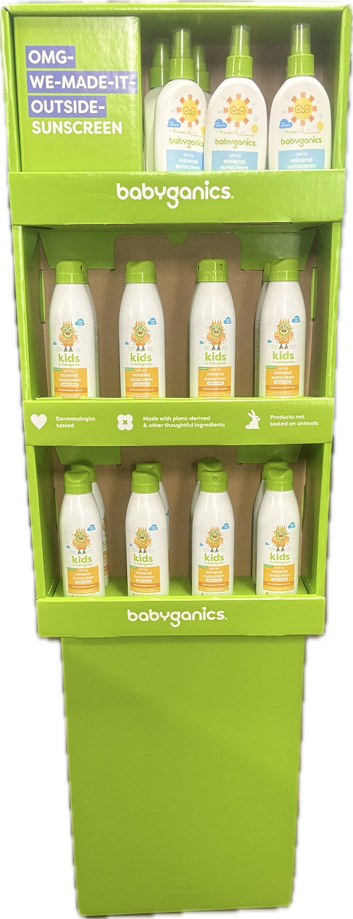 BABYGANICS BABY KID SUN SPRAY MIXED FLOORSTAND EXP 2025-HOLD FOR CREDIT