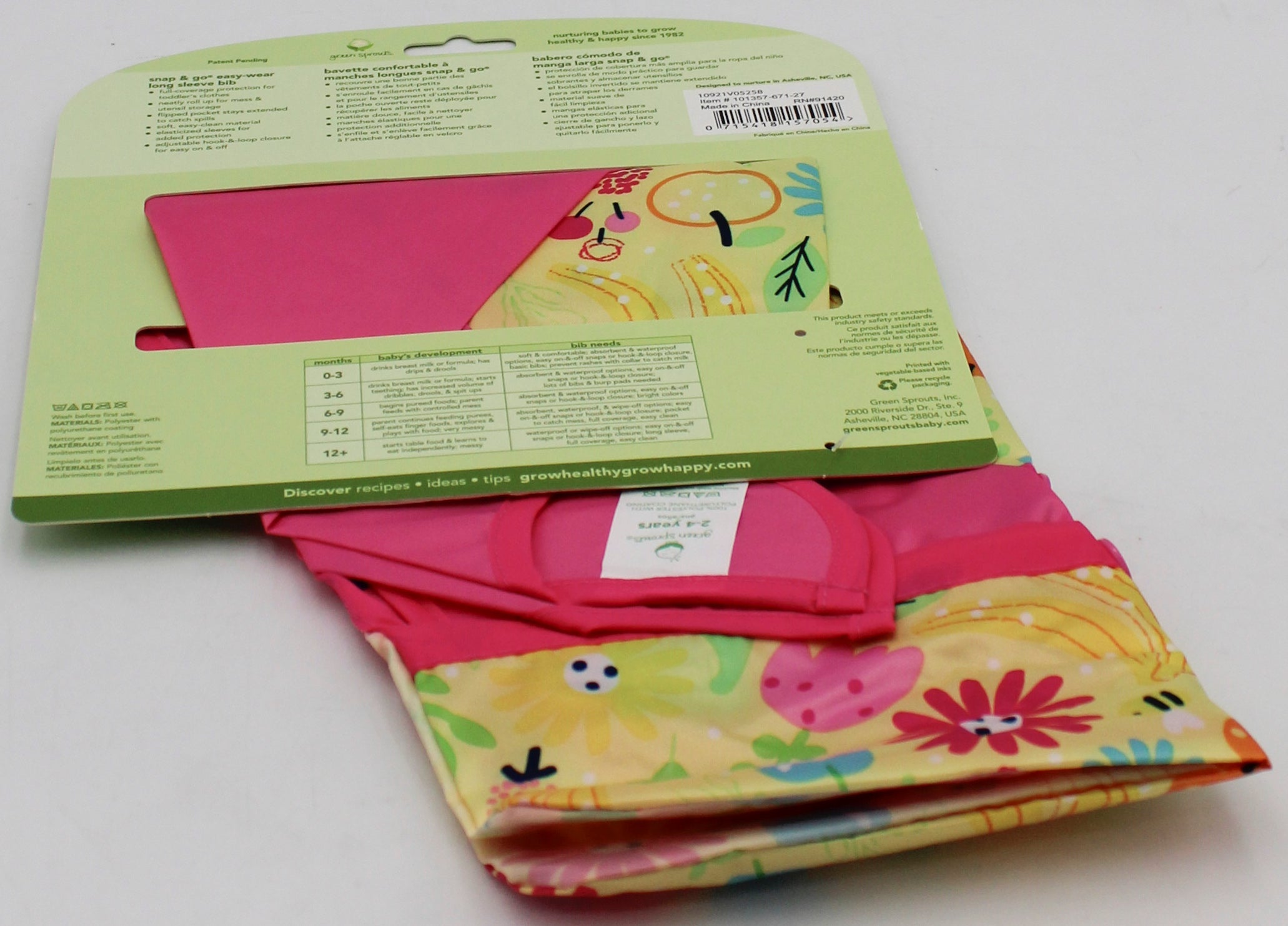 O2COOL SNAP & GO EASY WEAR LONG SLEEVE BIB - PINK BEE FLORAL - 2T-4T NI