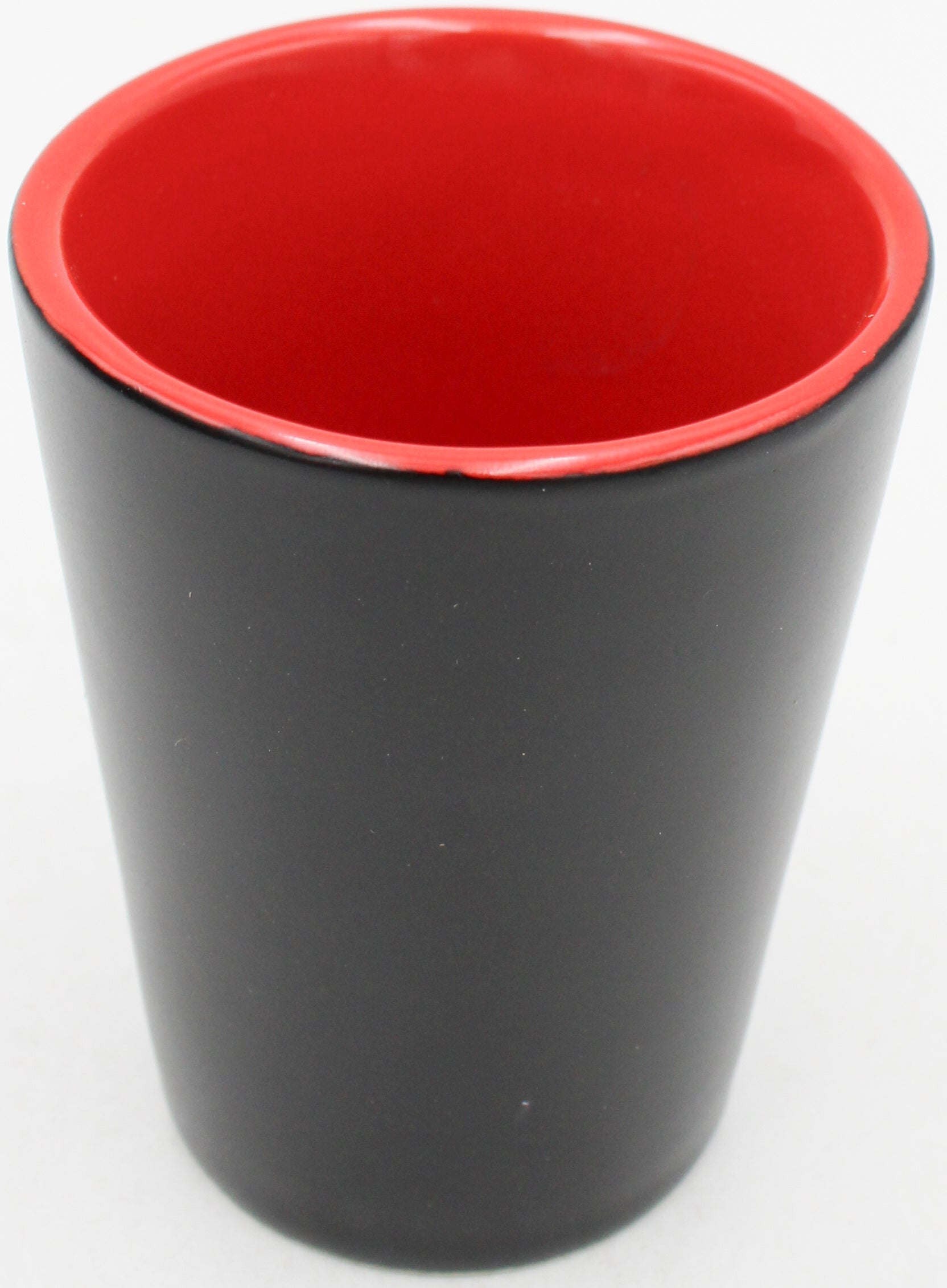 2OZ CERAMIC SHOT GLASS, MATTE, BLACK - INNER COLOR RED