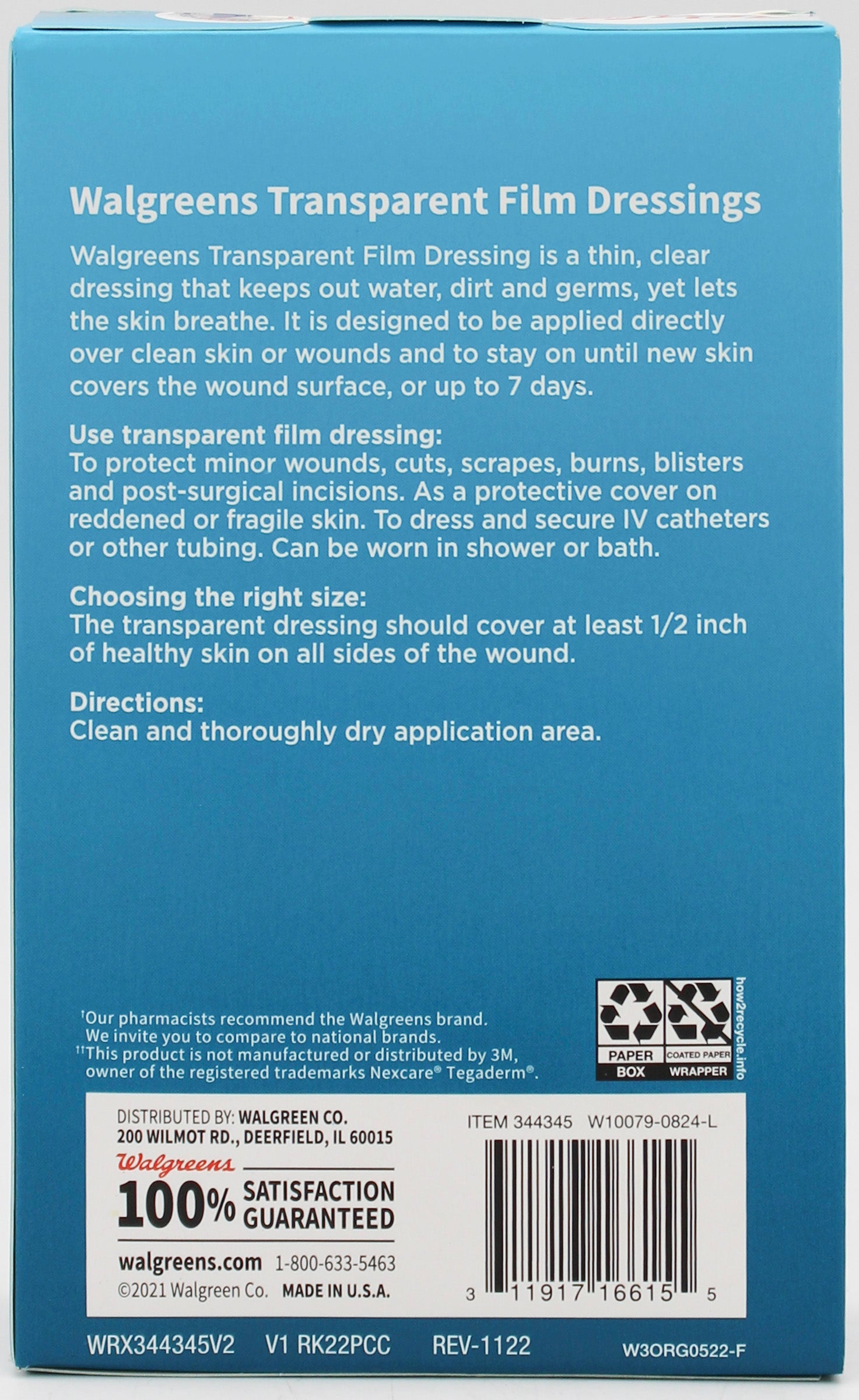 WALGREENS WATERPROOF TRANSPARENT FILM DRESSING 2.38"x2.75" 8ct NI