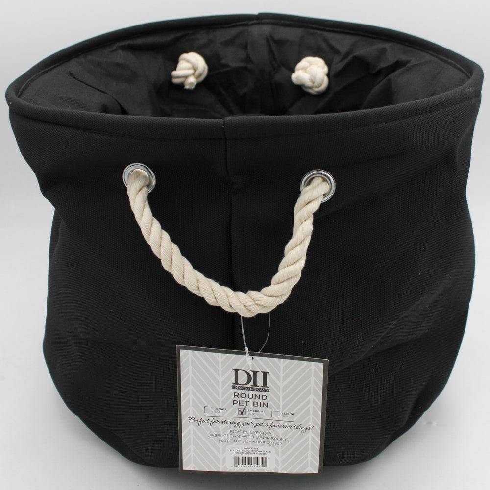 POLYESTER PET BIN PAW BLACK ROUND MEDIUM 12x15x15.