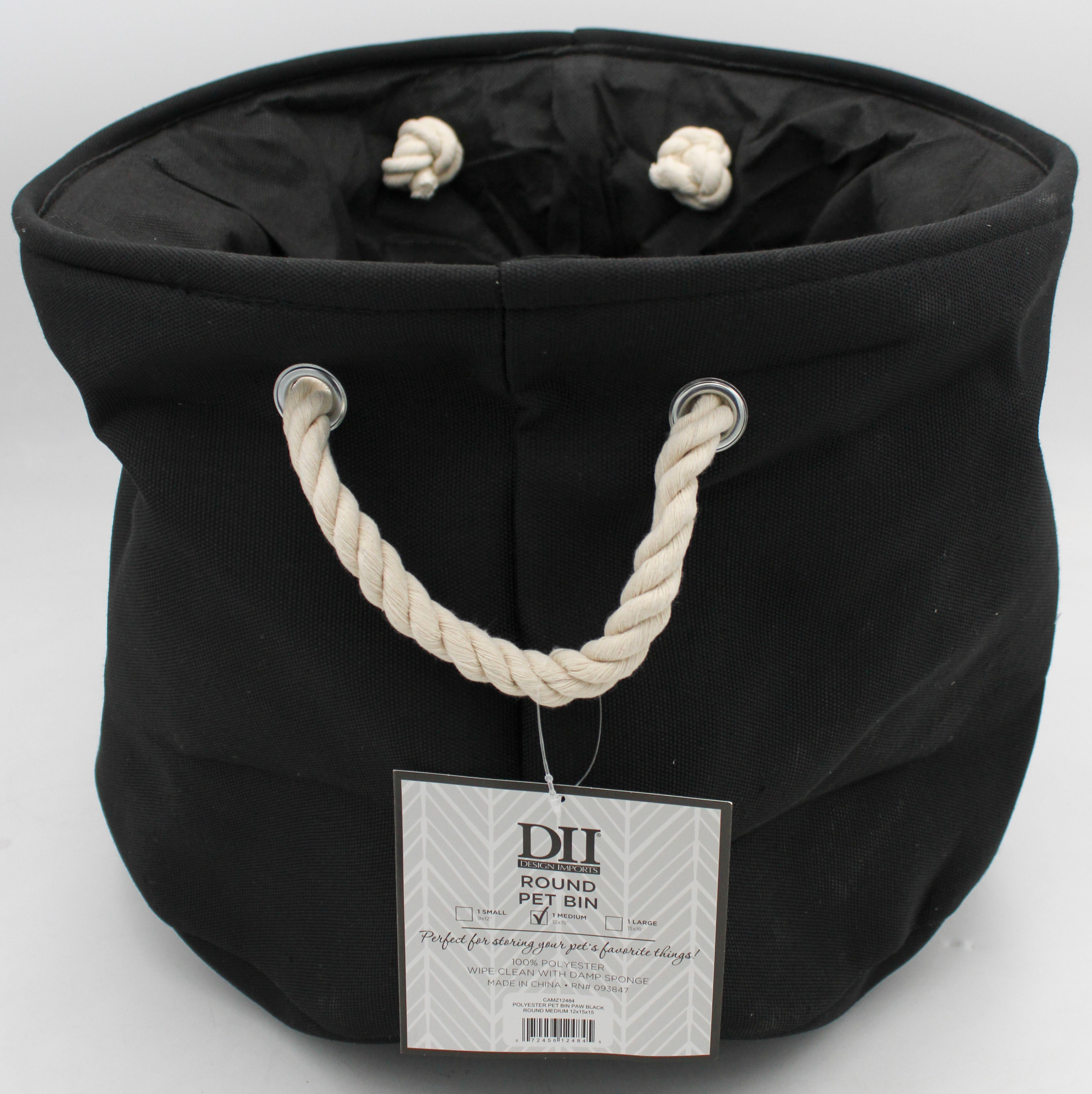 POLYESTER PET BIN PAW BLACK ROUND MEDIUM 12x15x15.