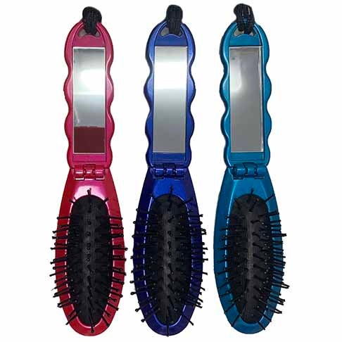 FOLDING BRUSH W/MIRROR-ASST NI