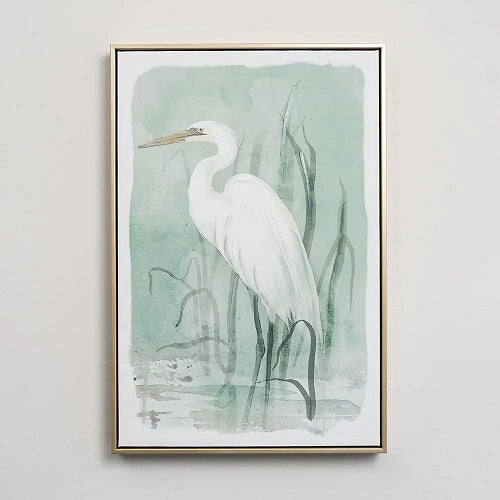 WHITE HERON FRAMED CANVAS PRINT, LEFT FACING 16"L x 23.75"H x 1.5"D