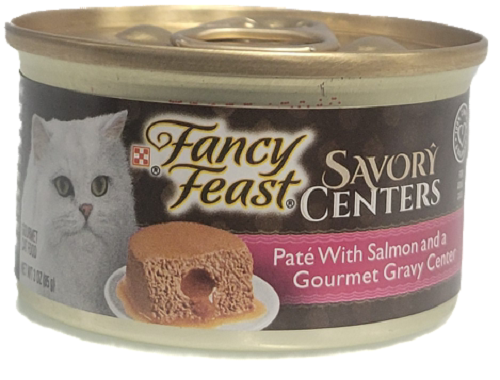 FANCY FEAST CAT FOOD SAVORY CENTERS PATE WITH SALMON AND GRAVY 3oz 11/30/24 NI