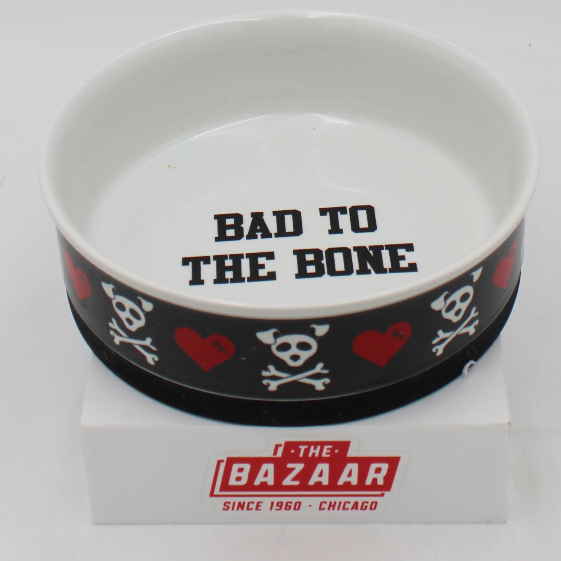 PET BOWL - BAD TO THE BONE - LARGE 7.5Dx2.4H
