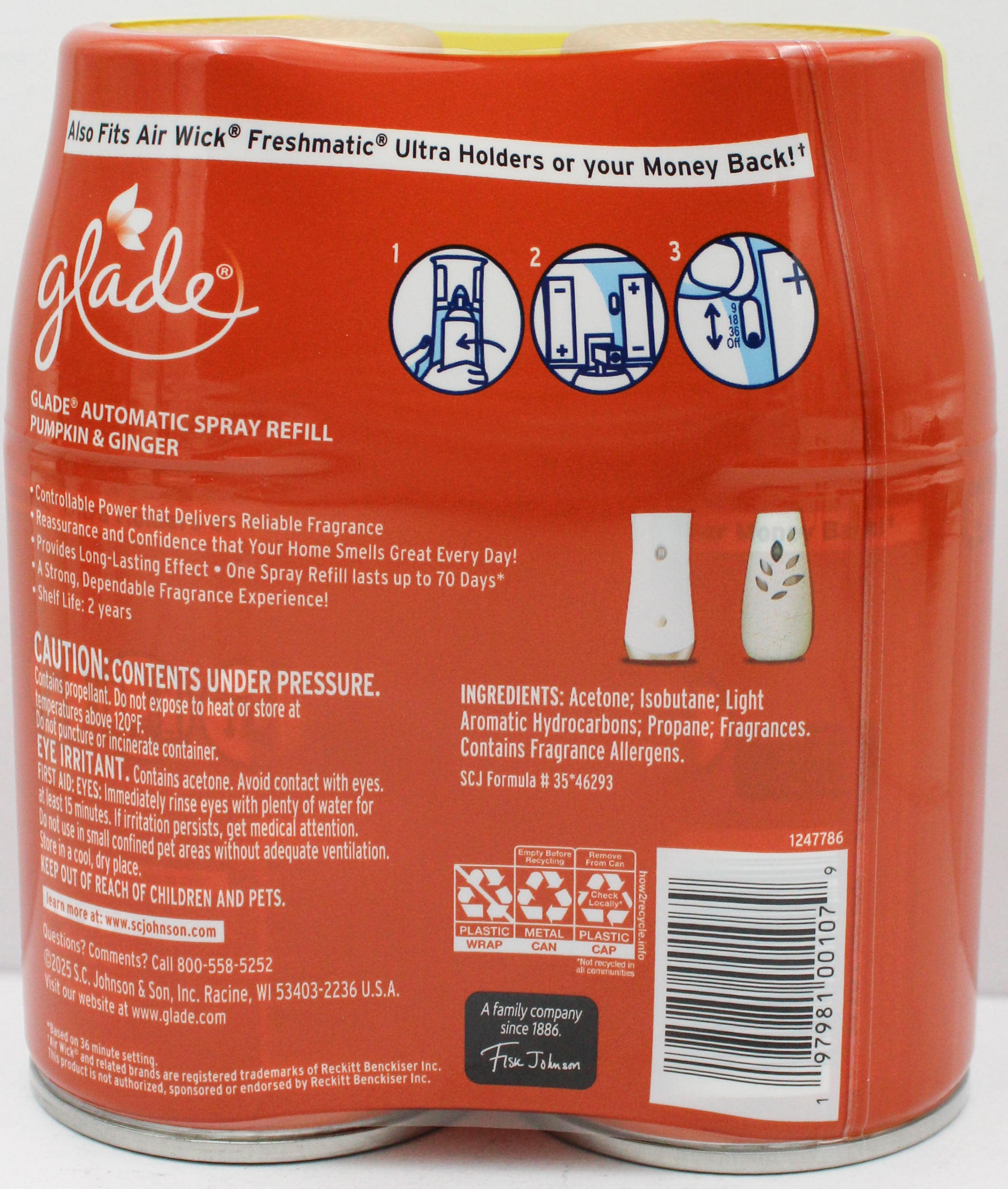 GLADE AUTOMATIC SPRAY PUMPKIN & GINGER 2 REFILLS 6.2oz US