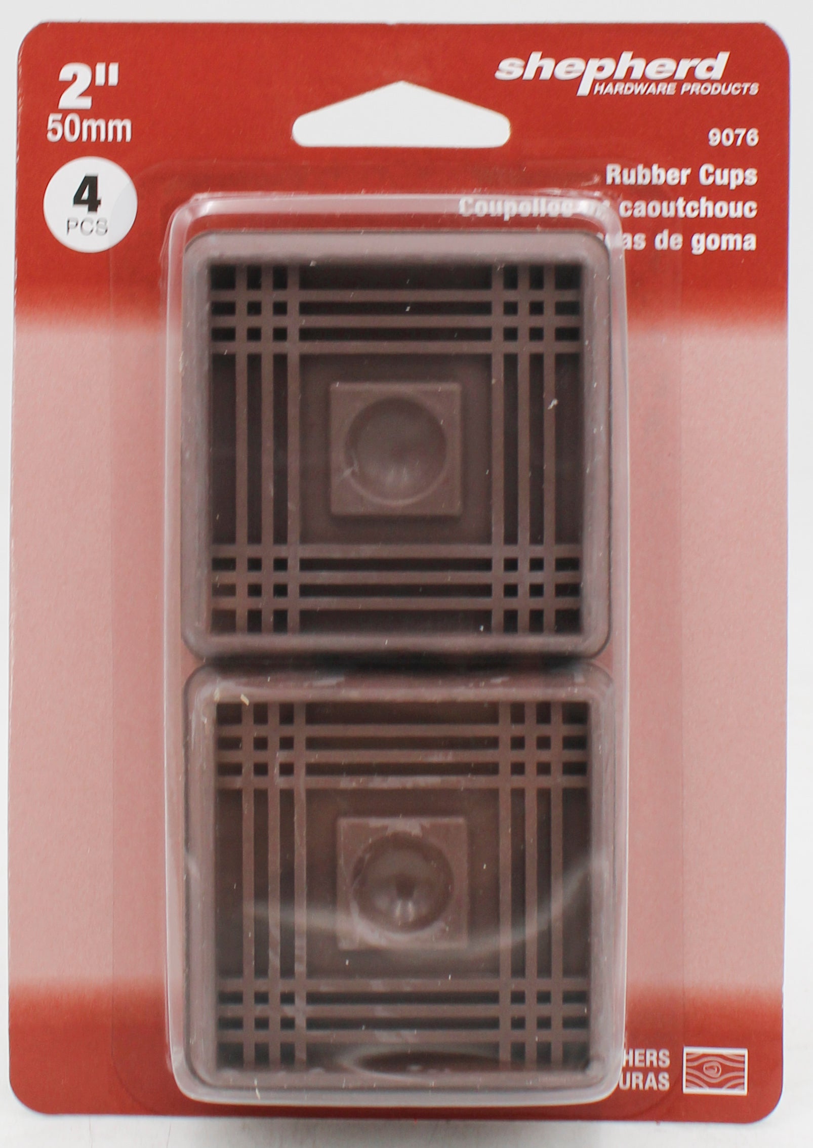 2" BROWN SQUARE RUBBER CASTOR CUP (4PK).