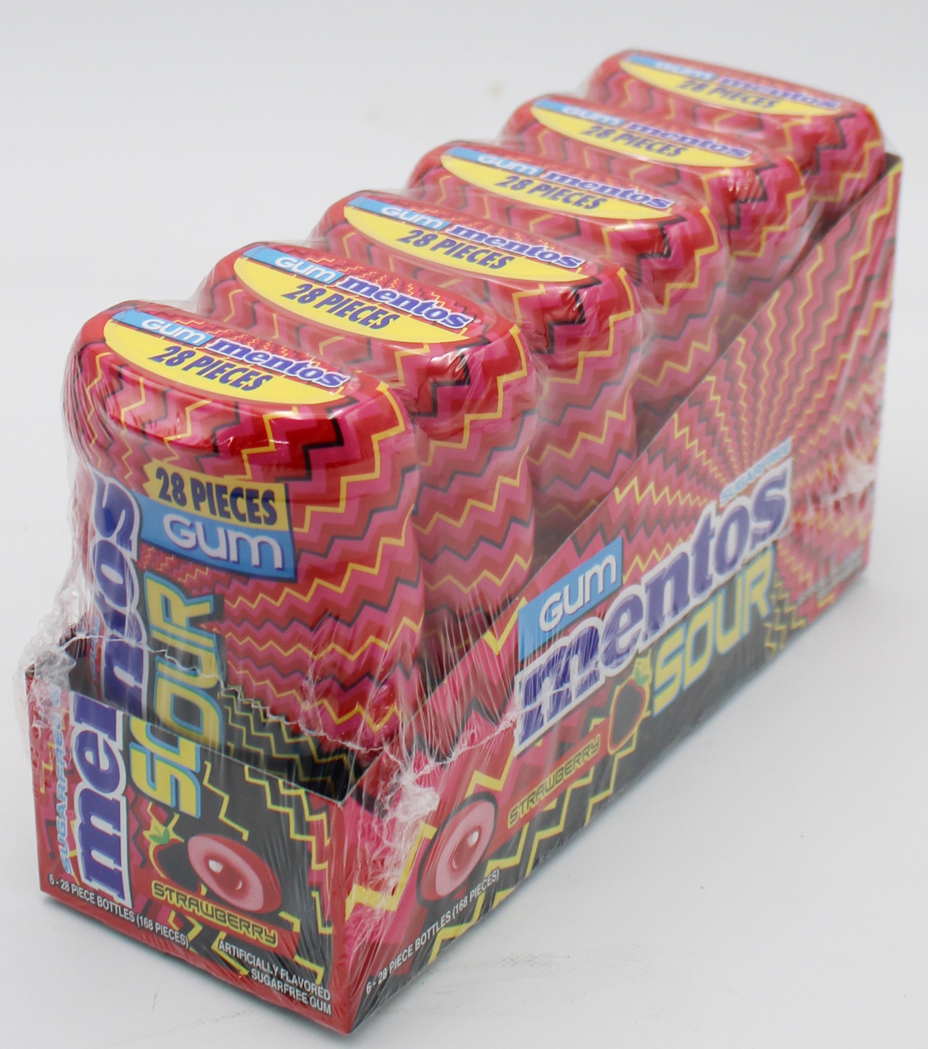 MENTOS GUM 28PC SOUR STRAWBERRY 6ct DISPLAY TRAY BB 1/1/27 NI
