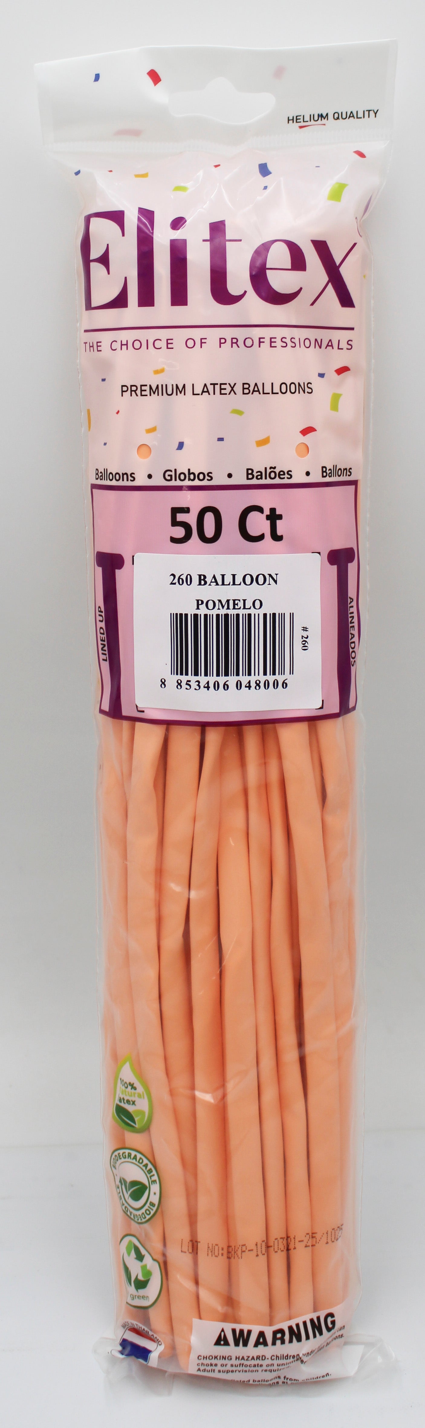 ELITEX 260" SMOOTHIE POMELO MODELLING BALLOON, 50 PACK