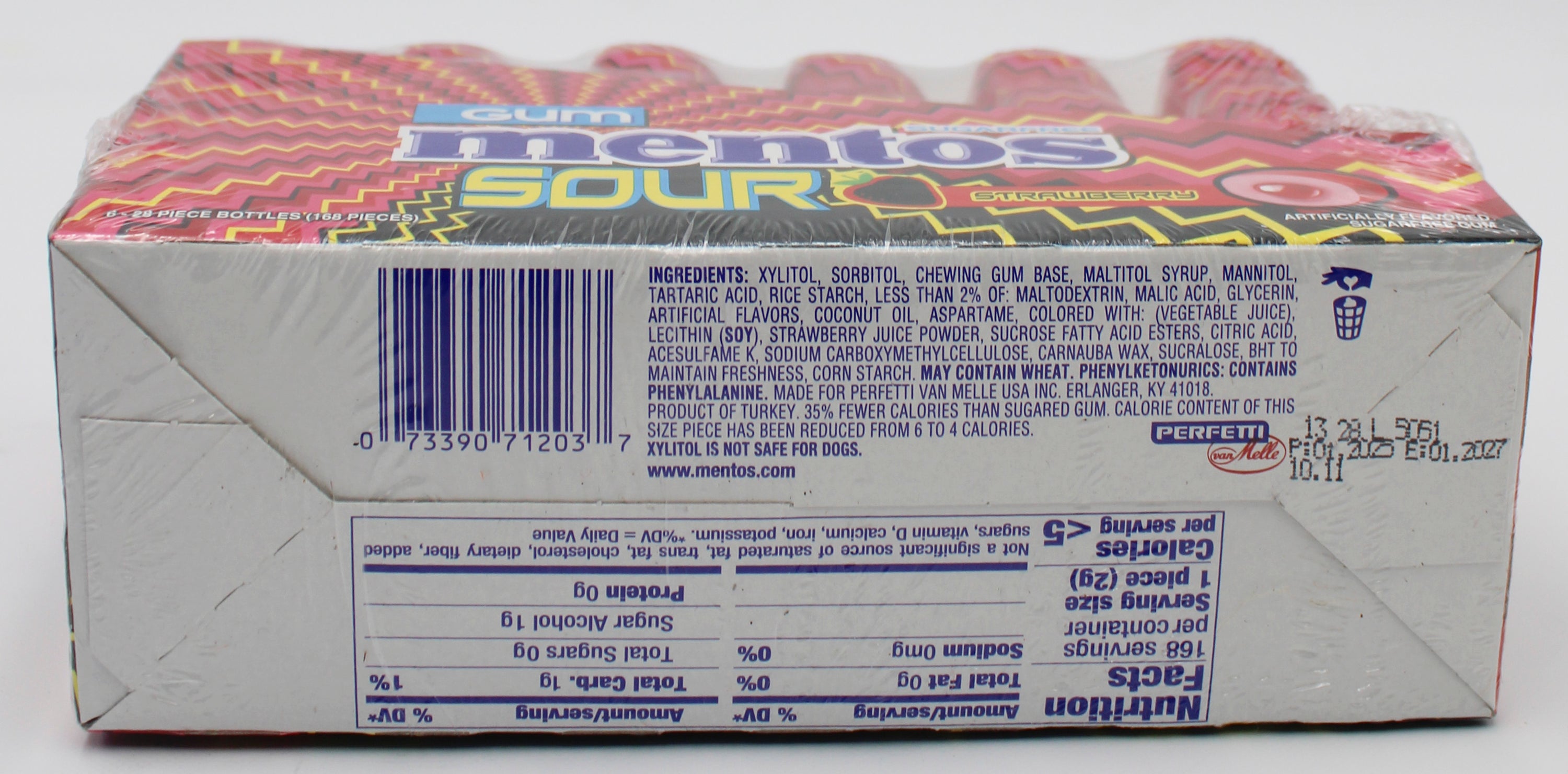MENTOS GUM 28PC SOUR STRAWBERRY 6ct DISPLAY TRAY BB 1/1/27 NI