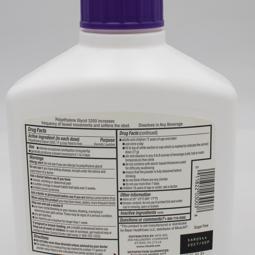 RITE AID LAXATIVE POWDER 26.9oz EXP 9/30/2027 COMPARES TO MiraLax