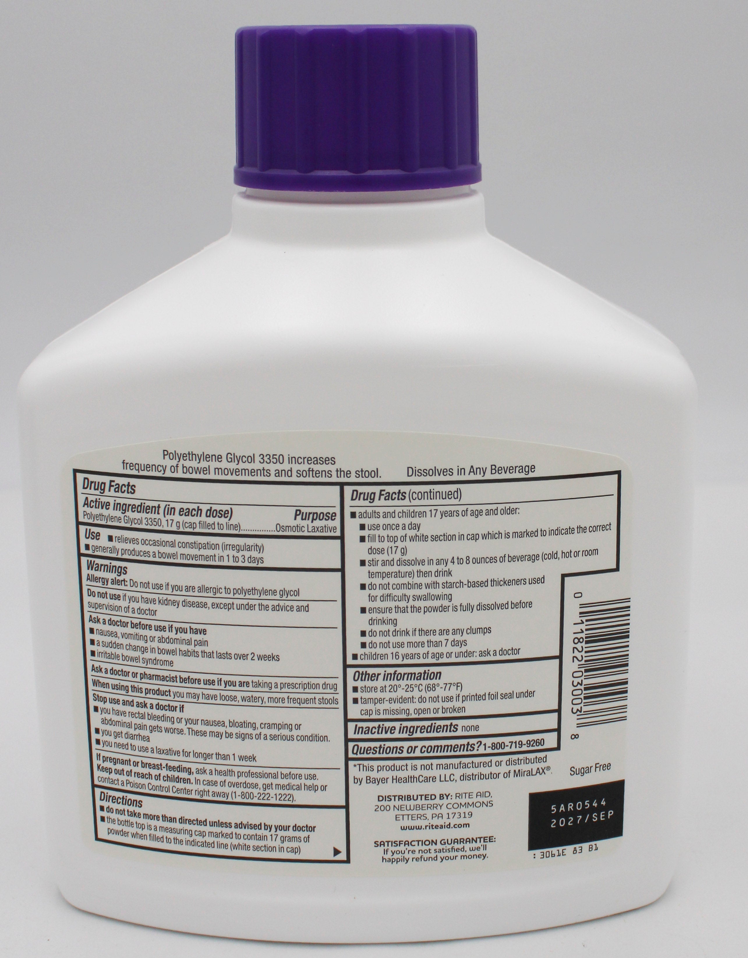 RITE AID LAXATIVE POWDER 26.9oz EXP 9/30/2027 COMPARES TO MiraLax