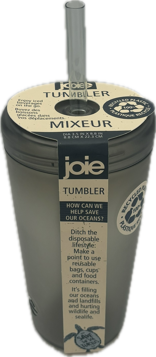 JOIE RECYCLED PLASTIC TUMBLER WITH STRAW 3.5"X8.8" CHARCOAL 16OZ NI
