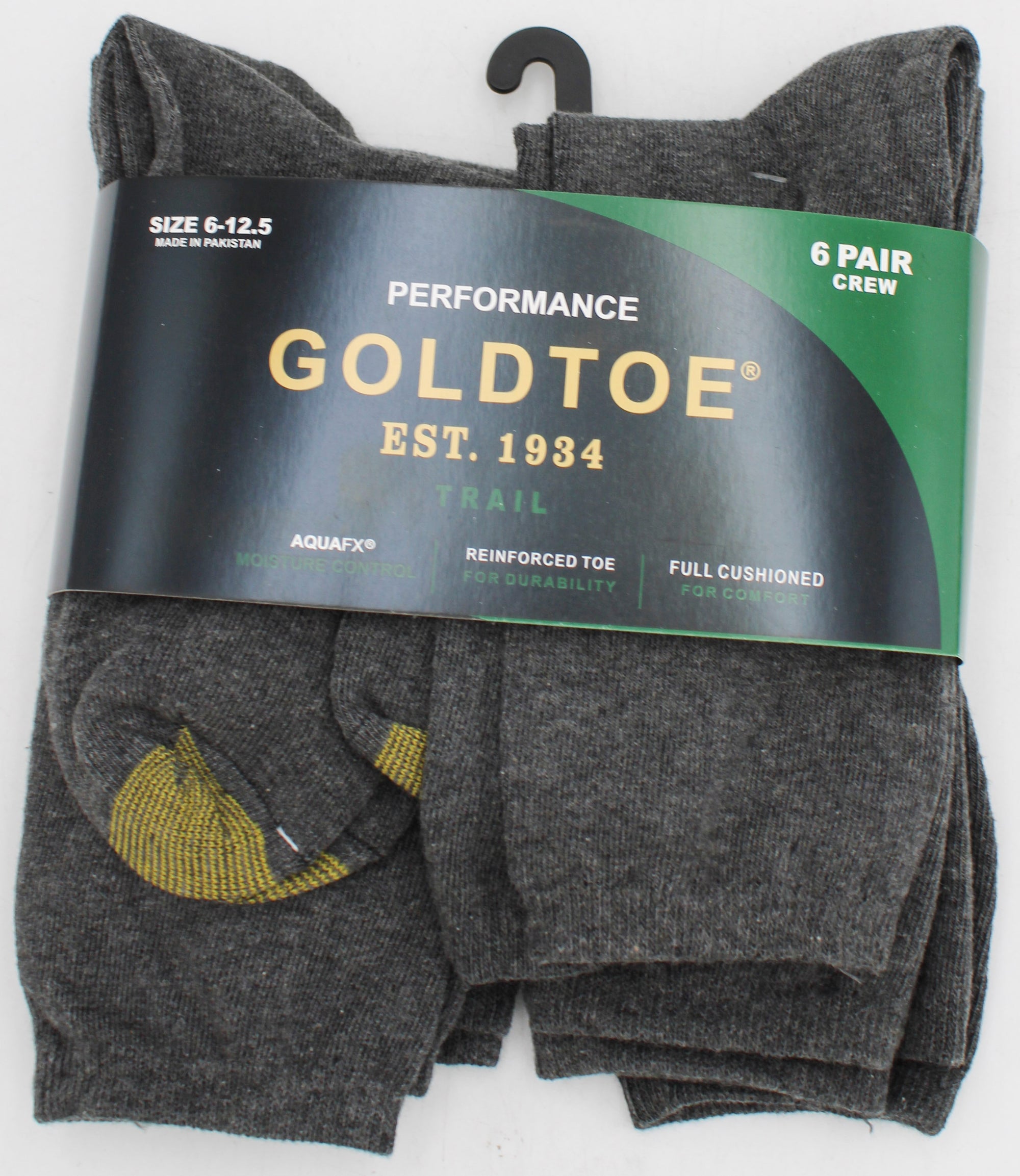 GOLDTOE 6PK CREW SOCKS CHARCOAL PP$22.00  SZ 6-12  NI