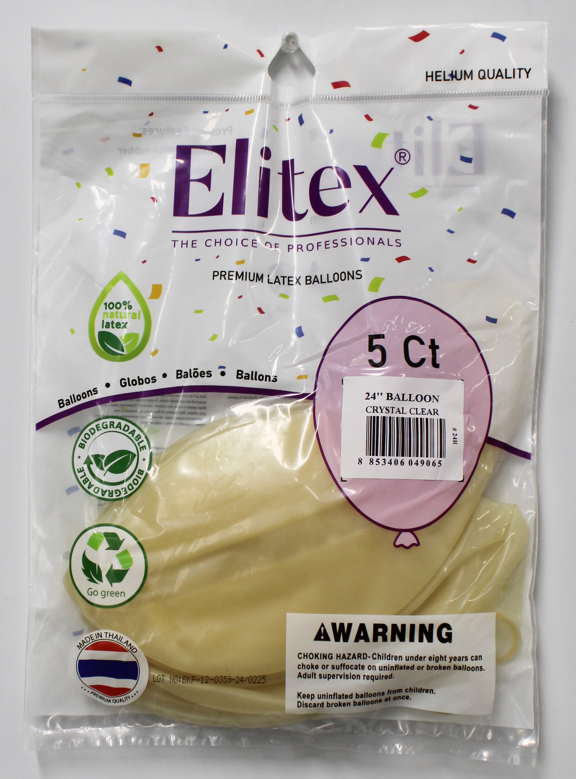 ELITEX 24" CRYSTAL CLEAR ROUND BALLOON, 5 PACK