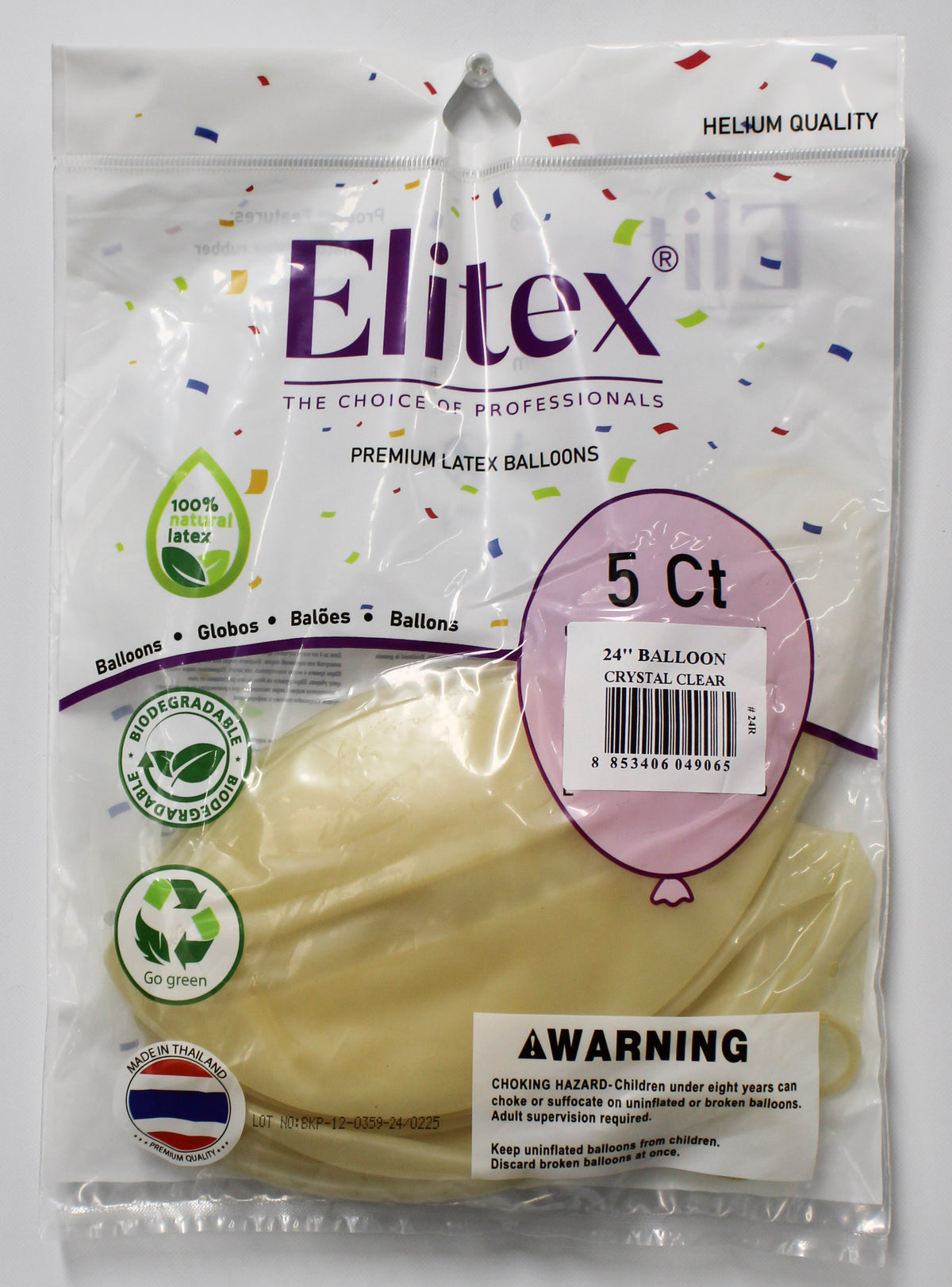ELITEX 24" CRYSTAL CLEAR ROUND BALLOON, 5 PACK