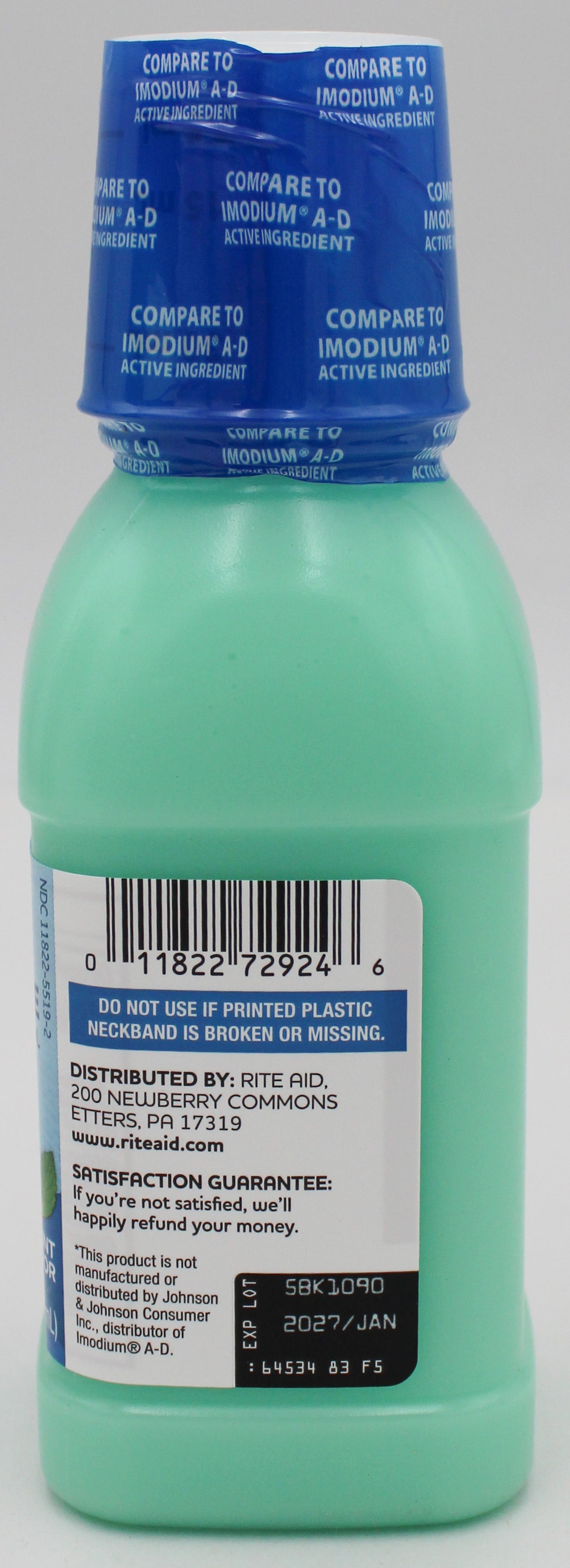RITE AID ANTI-DIARRHEAL LOPERAMIDE HYDROCHLORIDE MINT 8oz EXP 1/31/2027 COMPARES TO Imodium