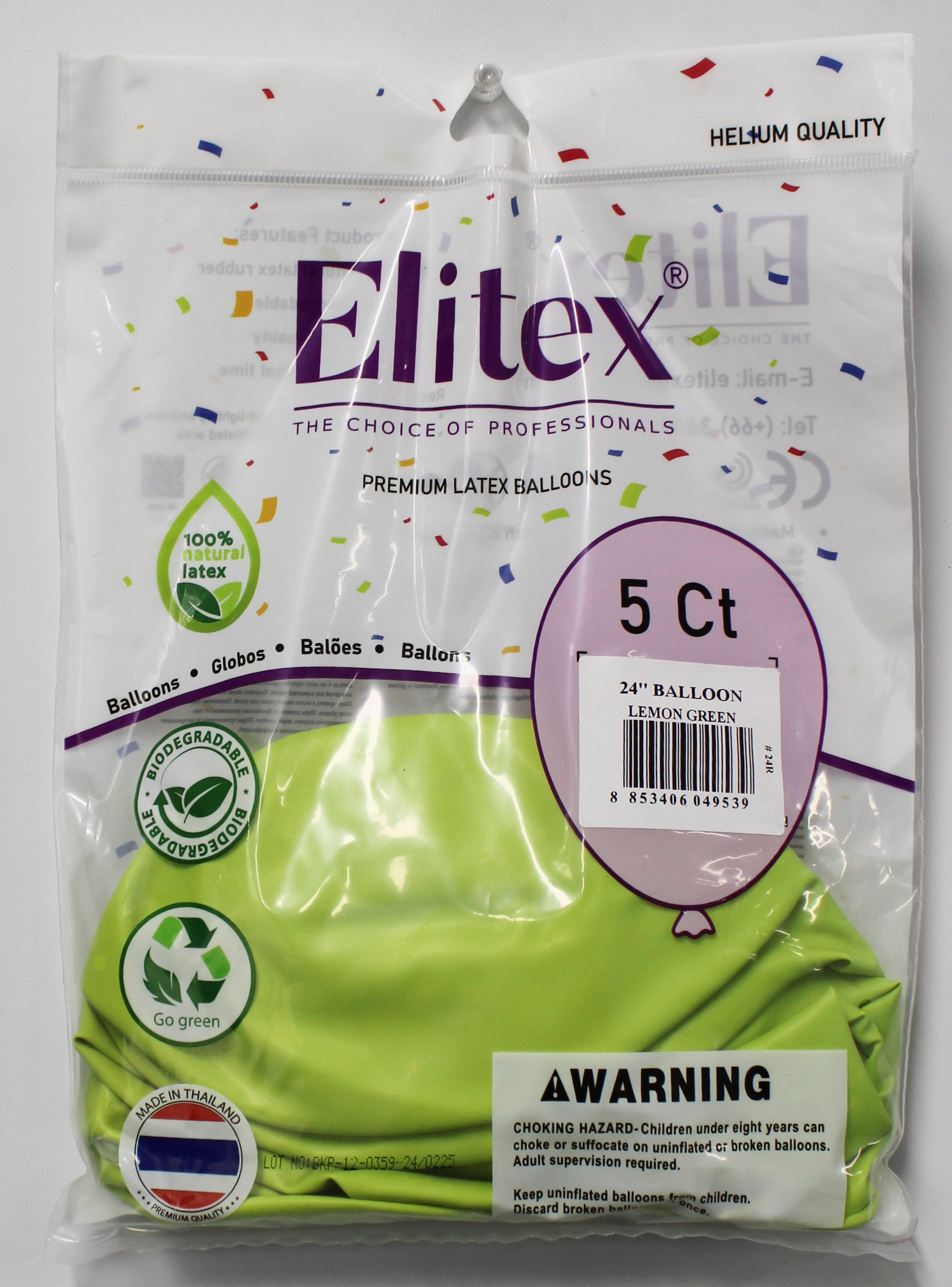 ELITEX 24" PASTEL LEMON GREEN ROUND BALLOON, 5 PACK