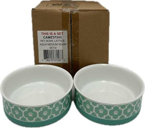 PET BOWL - LATTICE AQUA - MEDIUM 6Dx2H SET/2