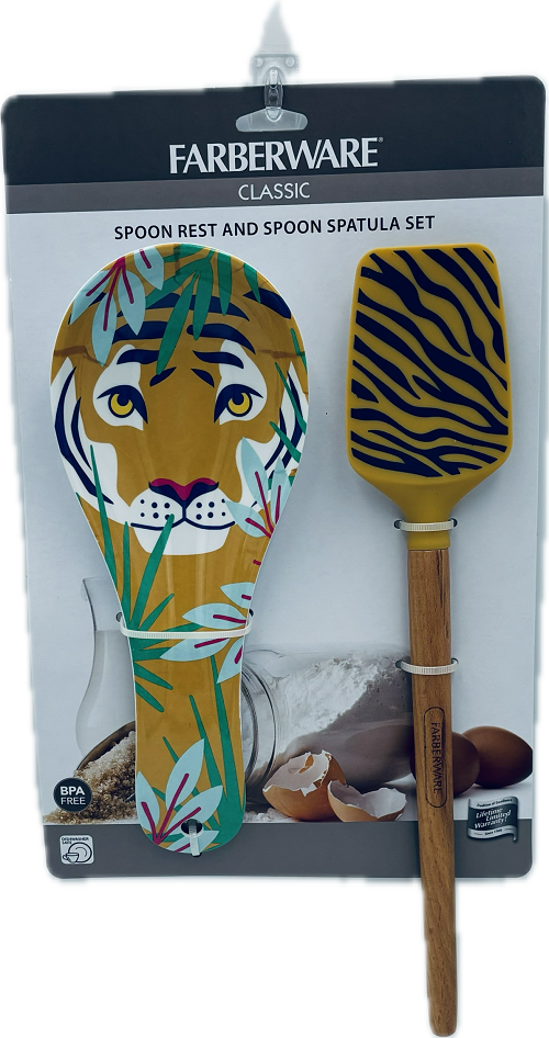 FARBERWARE SPOON REST AND SPOON SPATULA SET TIGER NI