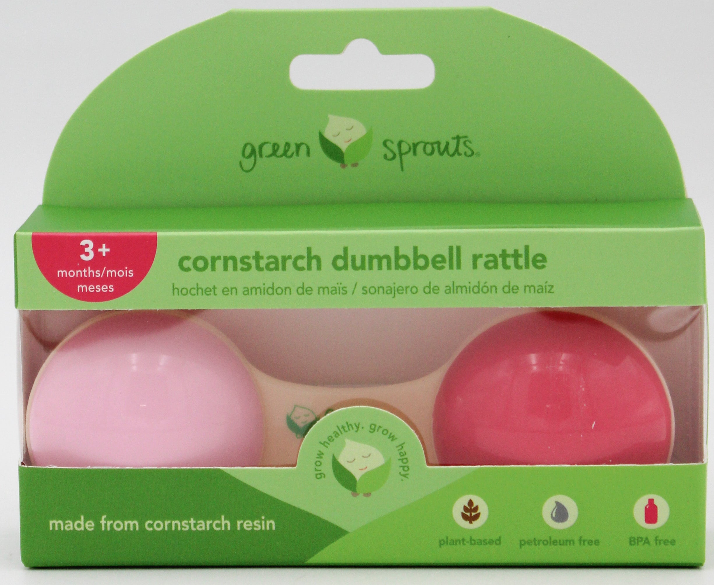 O2COOL CORNSTARCH DUMBBELL RATTLE - PINK - 3MO+ NI
