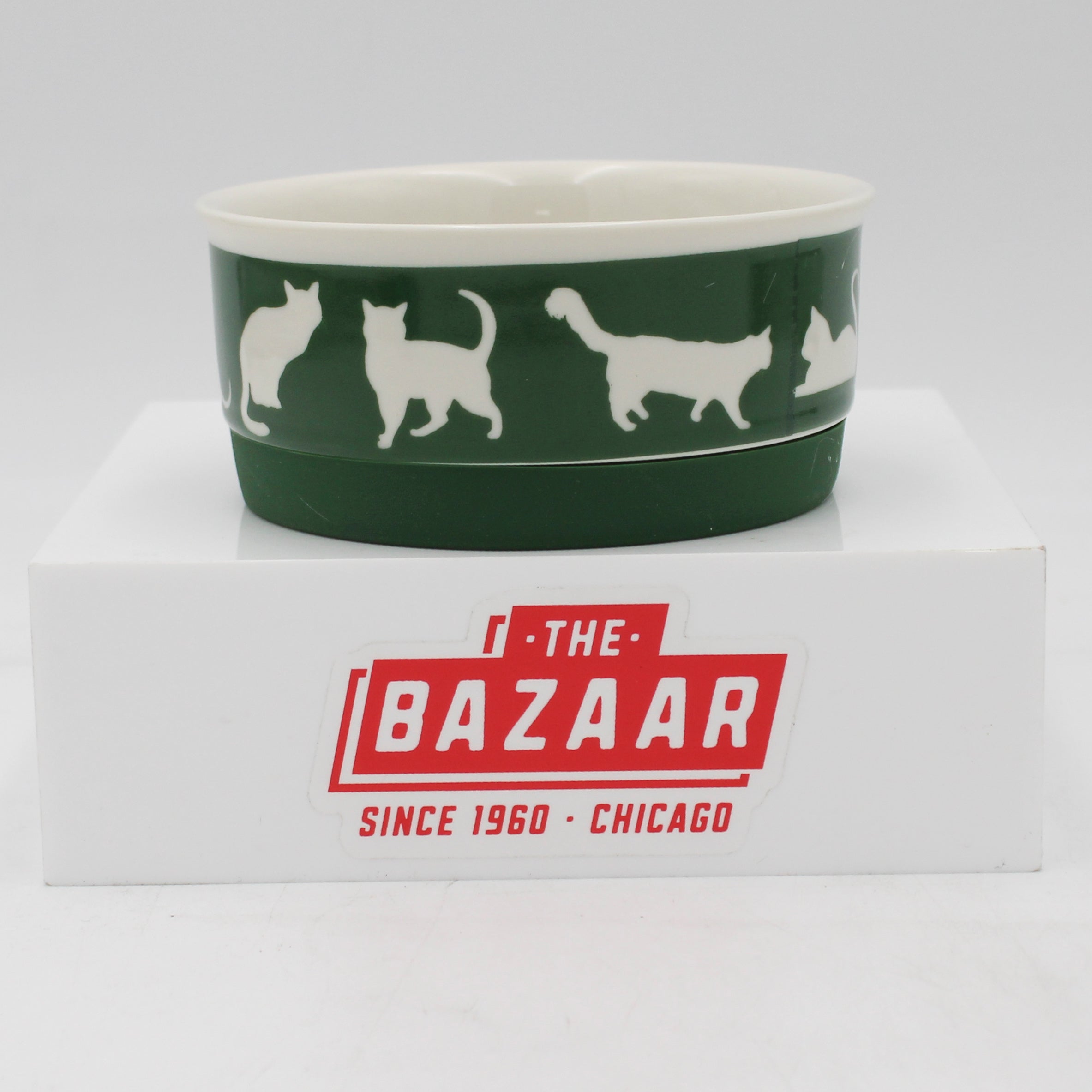 PET BOWL - CATS MEOW HUNTER GREEN - SMALL 4.25Dx2H