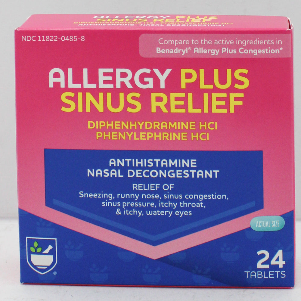RITE AID SINUS & CONGESTION RELIEF TABLETS 24ct EXP 2/15/2027 COMPARES TO Benadryl