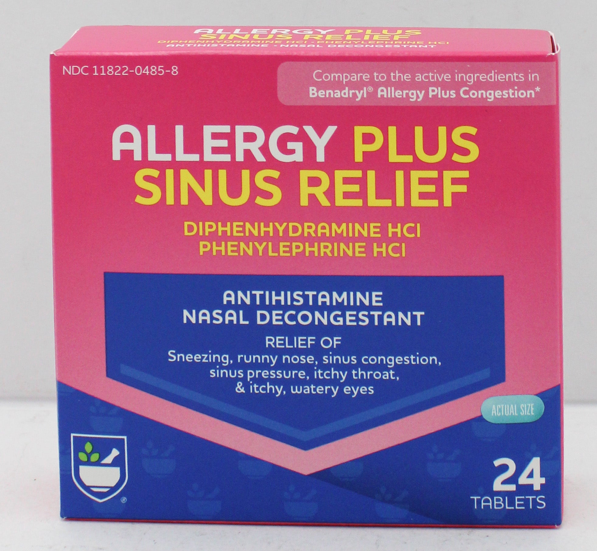 RITE AID SINUS & CONGESTION RELIEF TABLETS 24ct EXP 2/15/2027 COMPARES TO Benadryl