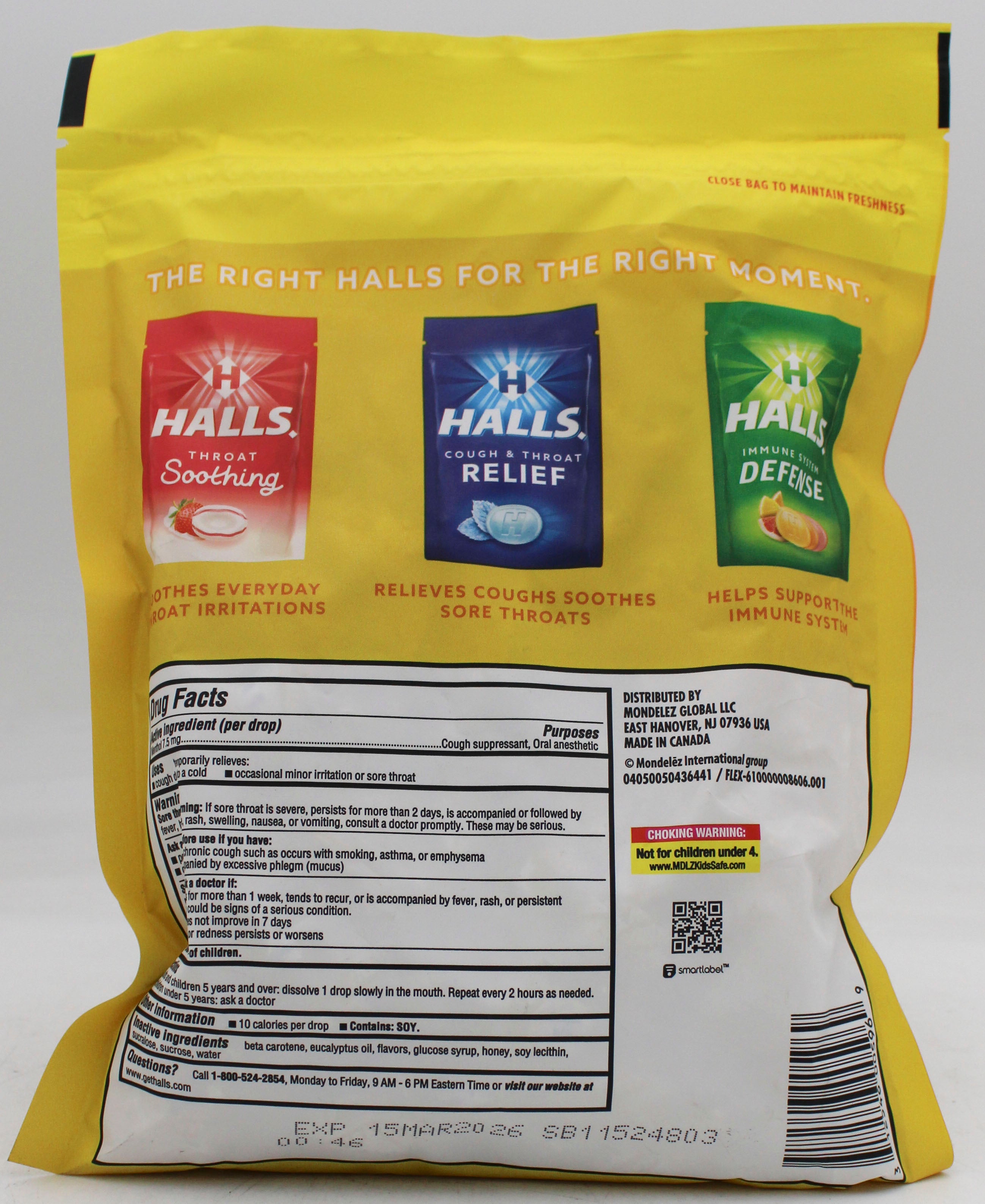 HALLS HONEY-LEMON BAG 140 pc  exp 3/15/26