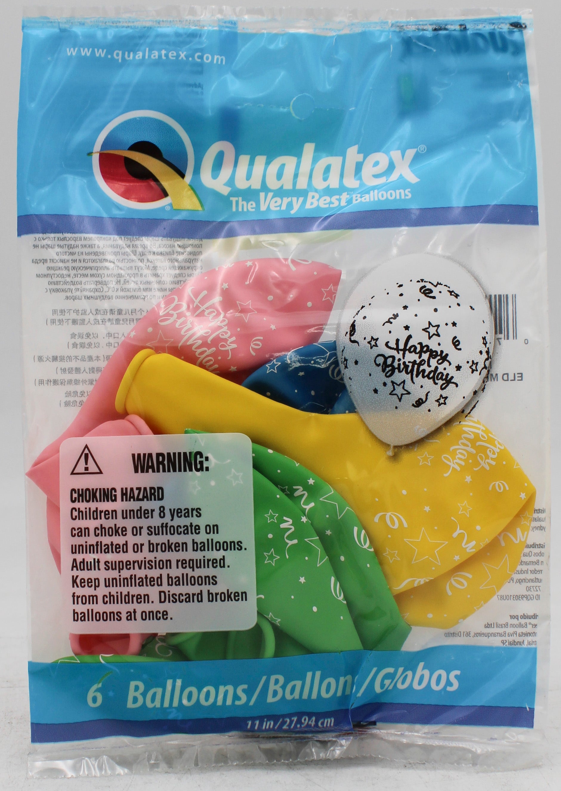 QUALATEX 11" ROUND PARTY BALLOONS AST 6CT BDAY SHINING STAR
