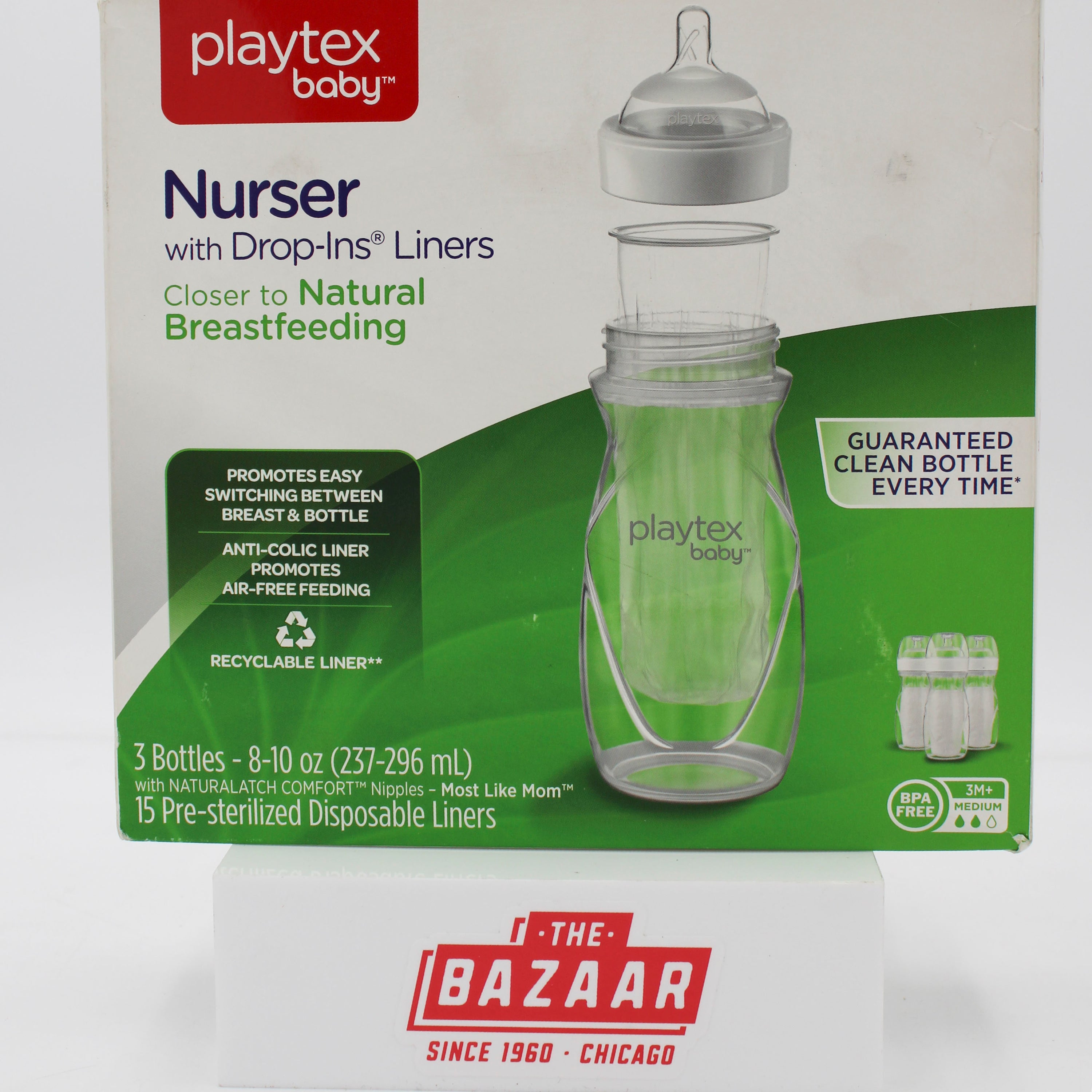 SP PLAYTEX NURSER W/ DROP-INS LINERS 3BOTTLES 8-10oz NI