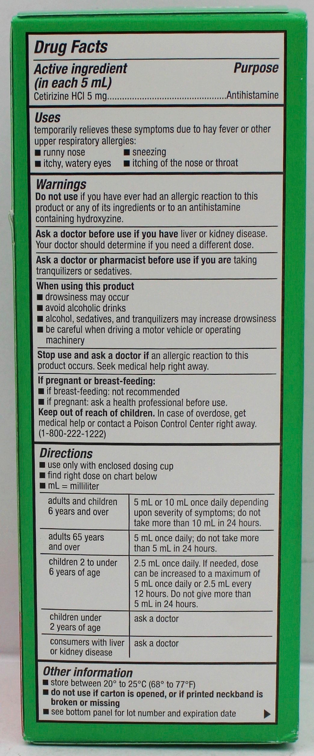 RITE AID ALLERGY RELIEF ANTIHISTAMINE 8oz EXP 2/28/2027 COMPARES TO Zyrtec