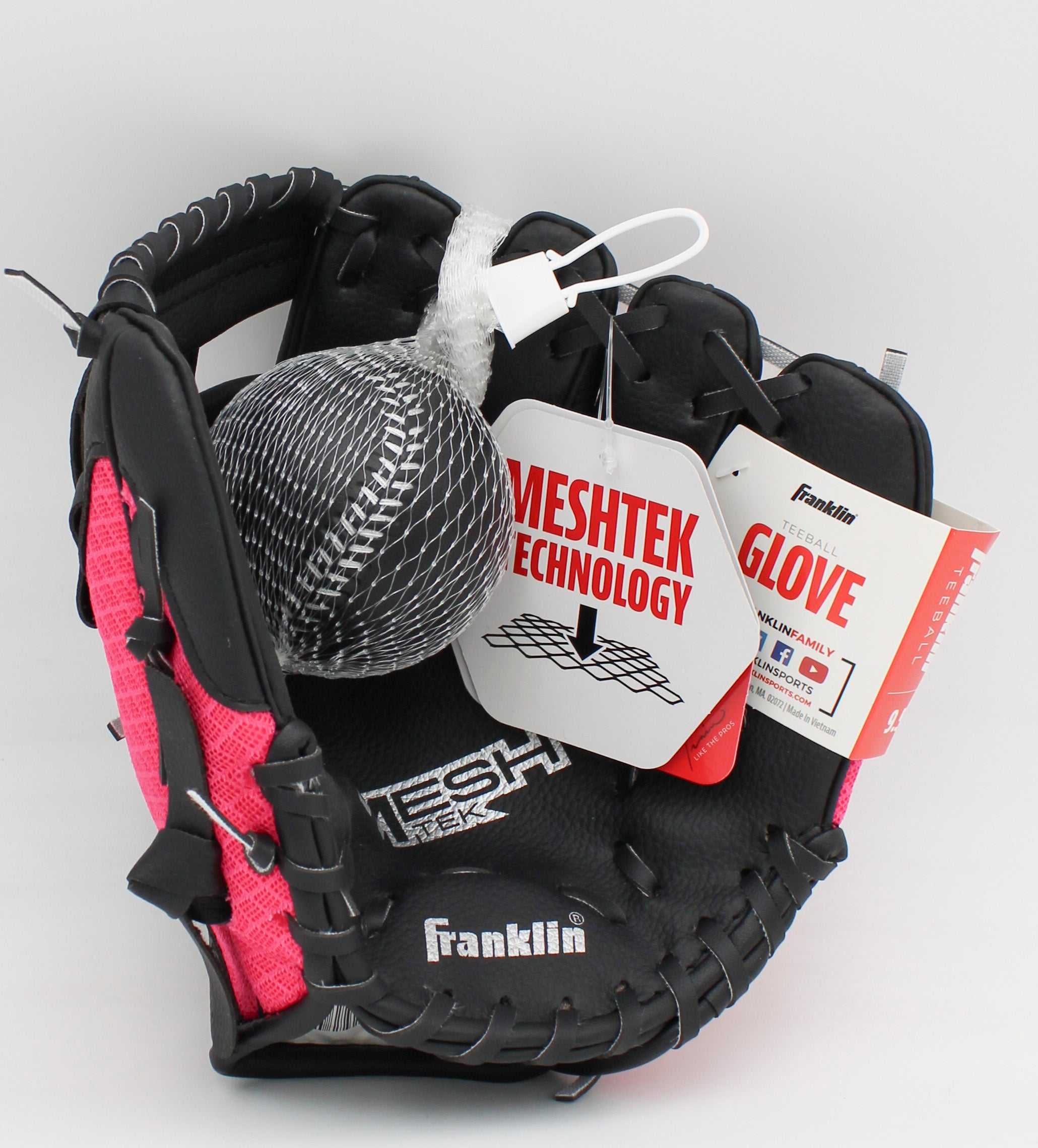 FRANKLIN 9.5" PINK BLACK BASEBALL GLOVE MESH R