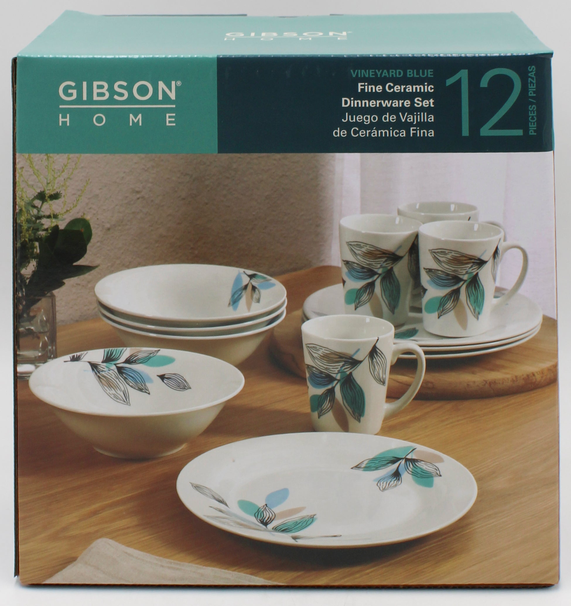 12PC GIBSON HOME DINNERWARE SET - CERMIC VINEYARD BLUE NI