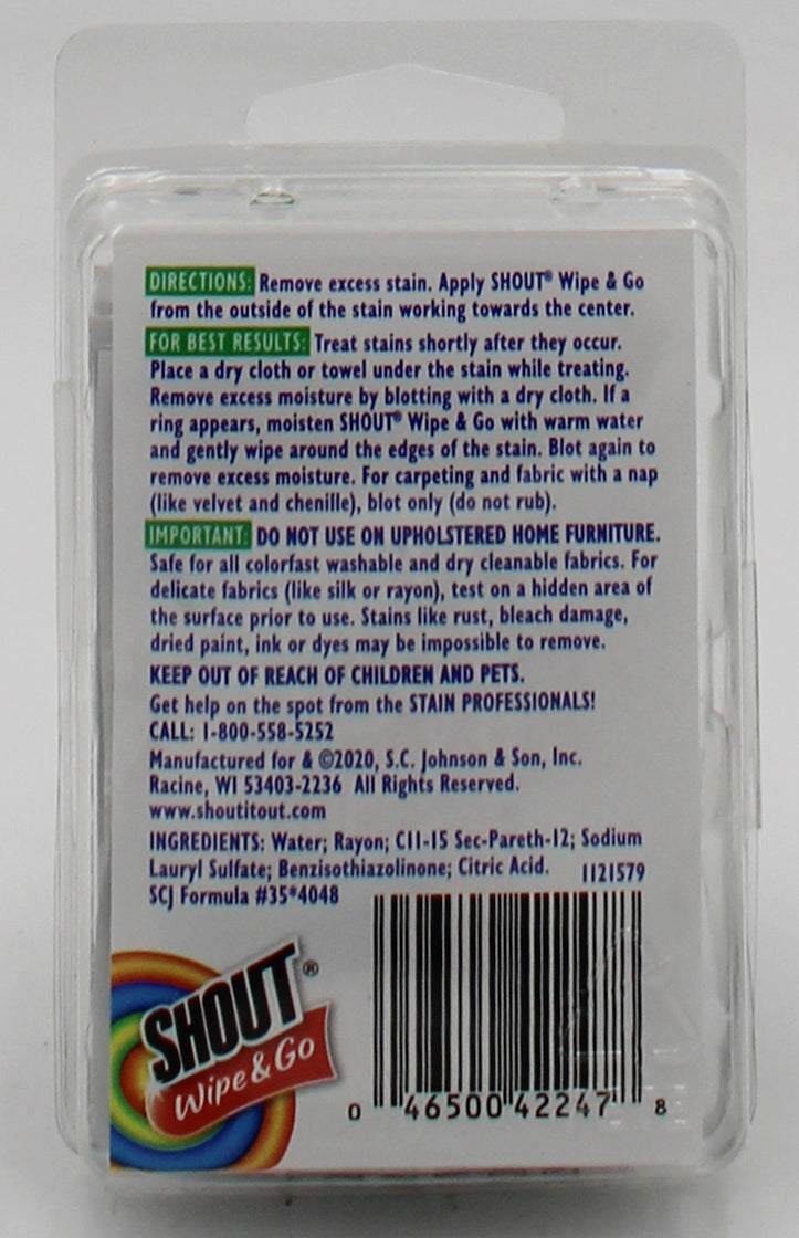 SP SHOUT WIPES & GO 4CT 4.7X5.9"  STAIN REMOVER