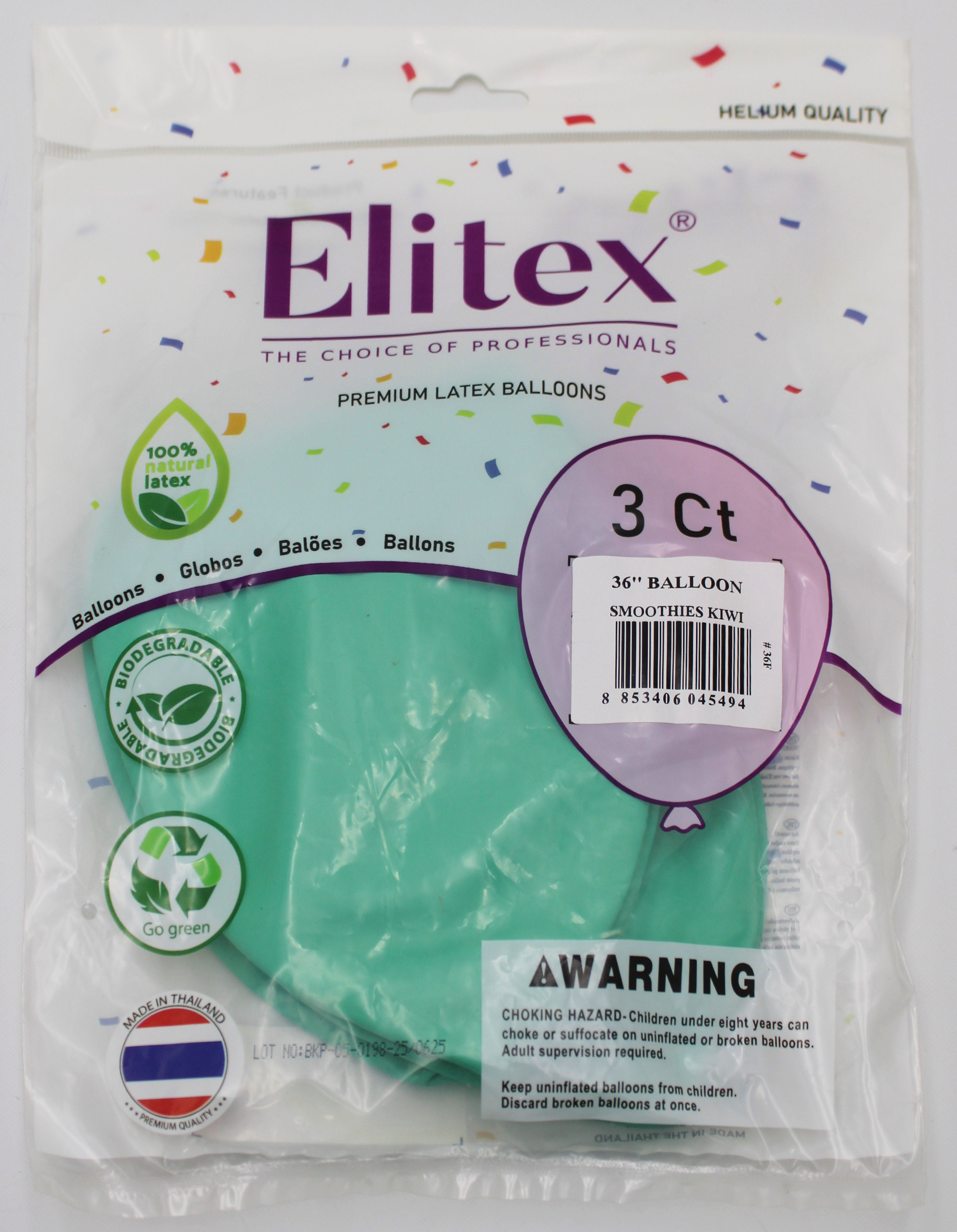 ELITEX 36" SMOOTHIE KIWI ROUND BALLOON, 3 PACK