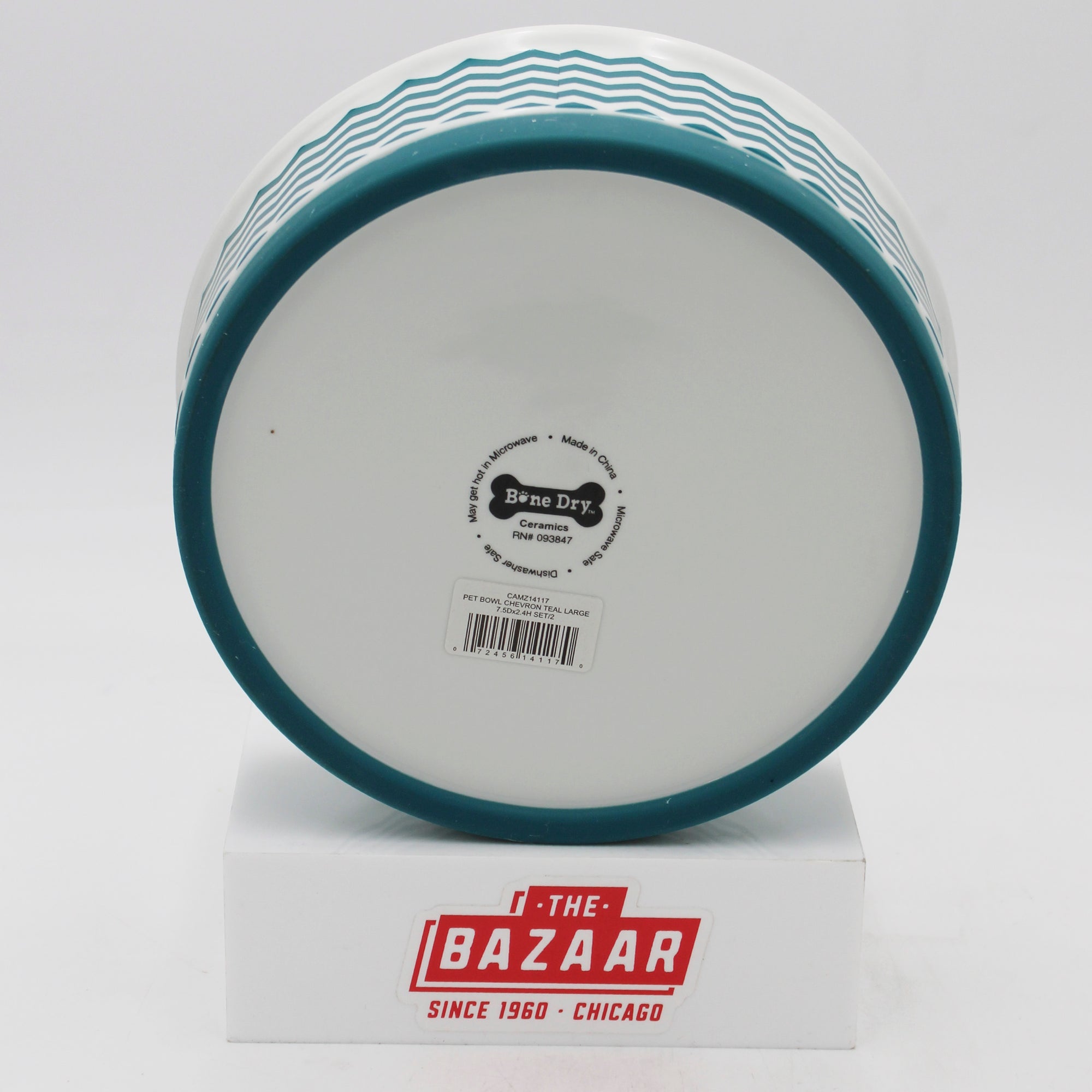 PET BOWL - CHEVRON TEAL - LARGE 7.5Dx2.4H