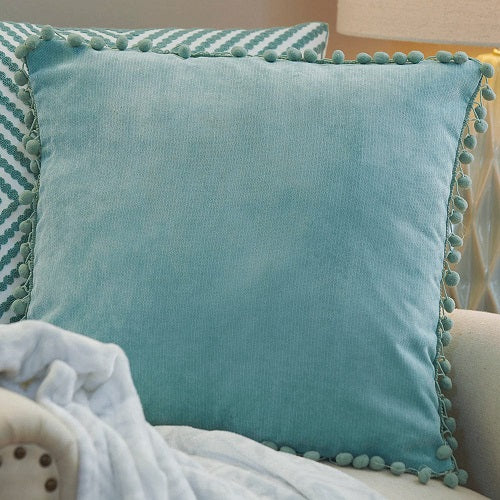 SEAFOAM POM POM 18" PILLOW COVER