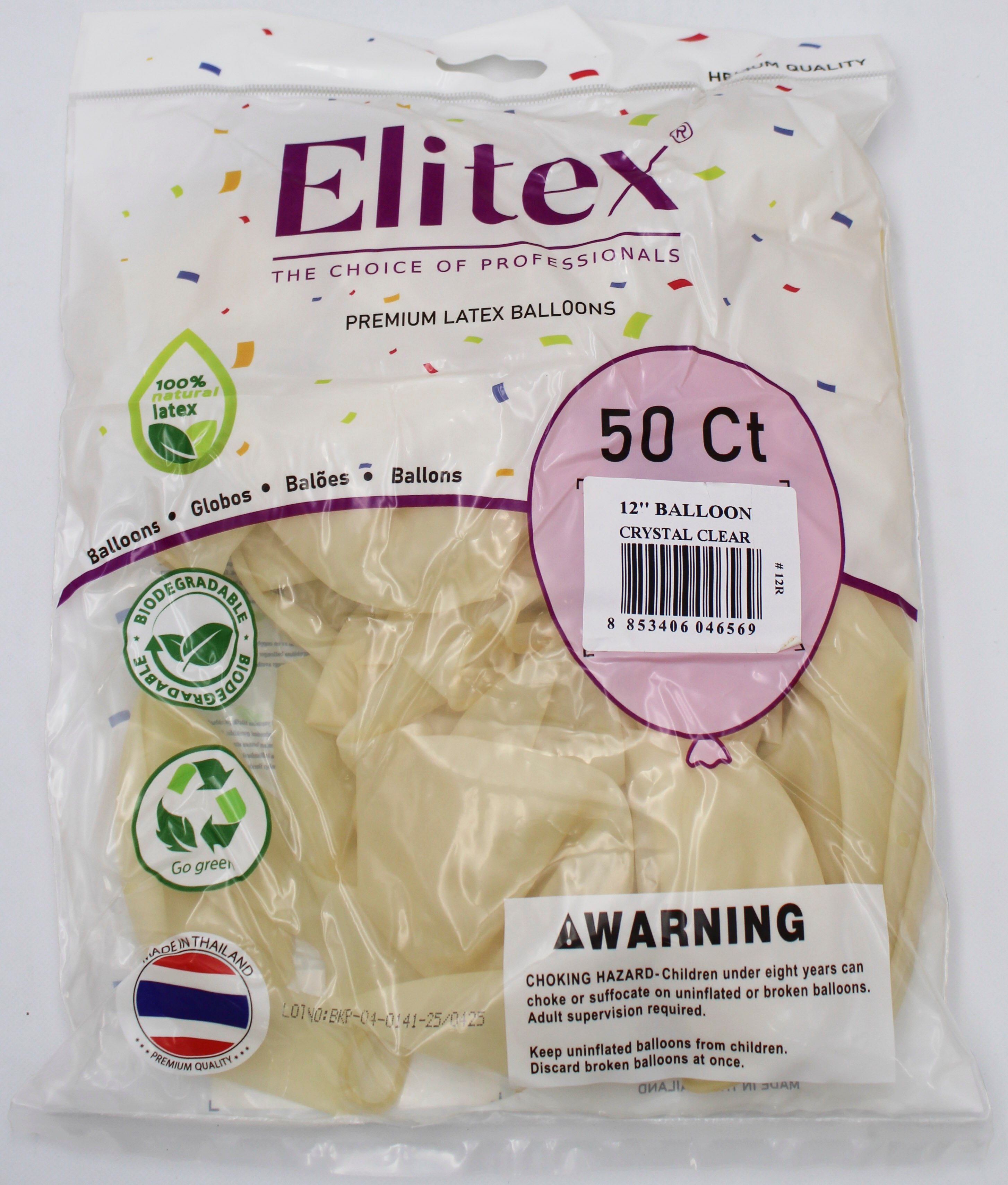 ELITEX 12" CRYSTAL CLEAR ROUND BALLOON, 50 PACK