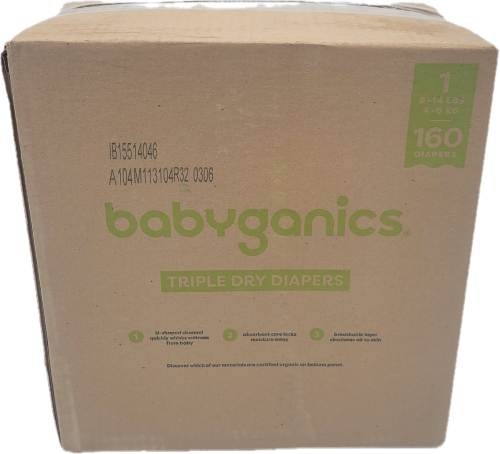 BABYGANICS BOX TRIPLE DRY DIAPERS 160CT SIZE 1 US