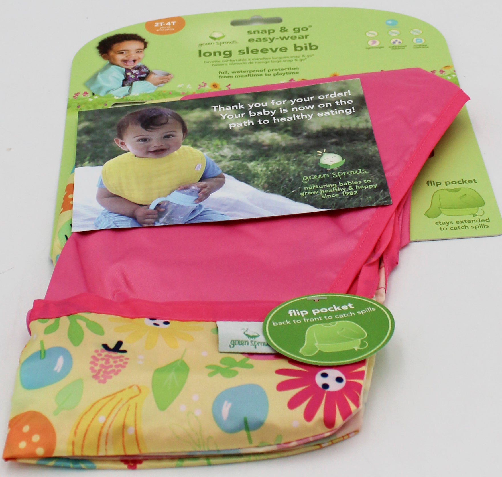 O2COOL SNAP & GO EASY WEAR LONG SLEEVE BIB - PINK BEE FLORAL - 2T-4T NI