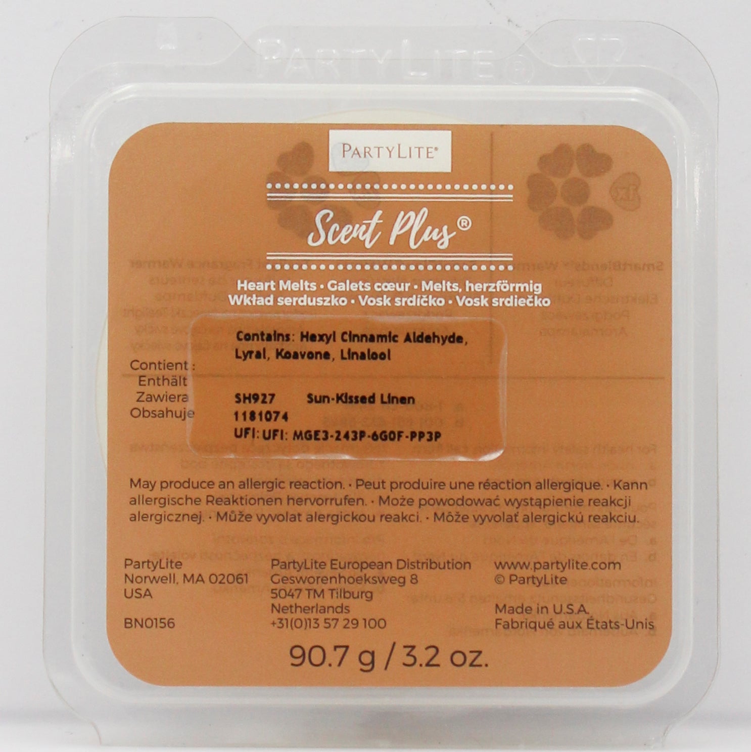 PARTYLITE SUN-KISSED LINEN SCENT PLUS HEART MELTS 3.2oz