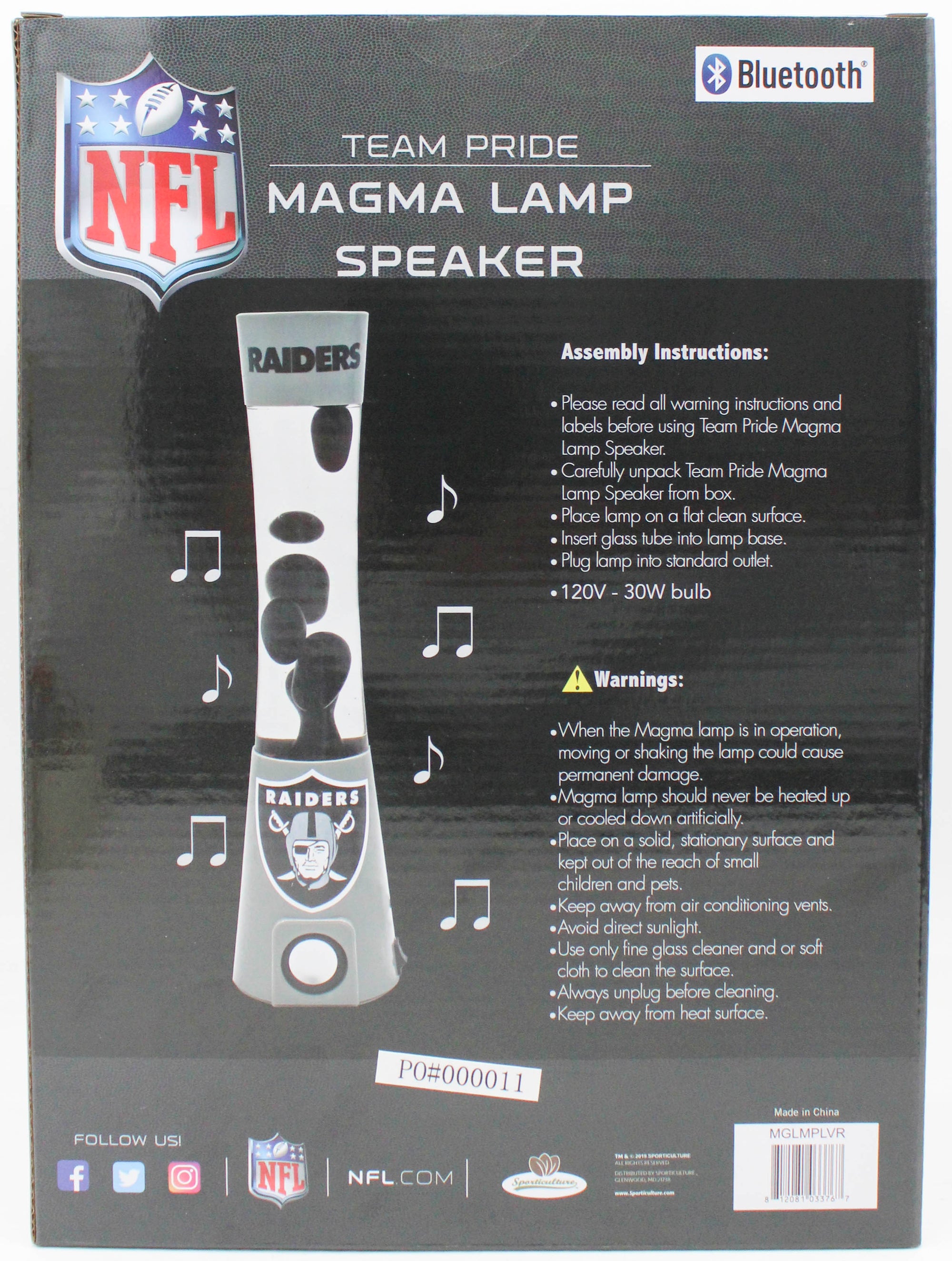 LAS VEGAS RAIDERS LAVA LAMP SPEAKER 16.5"