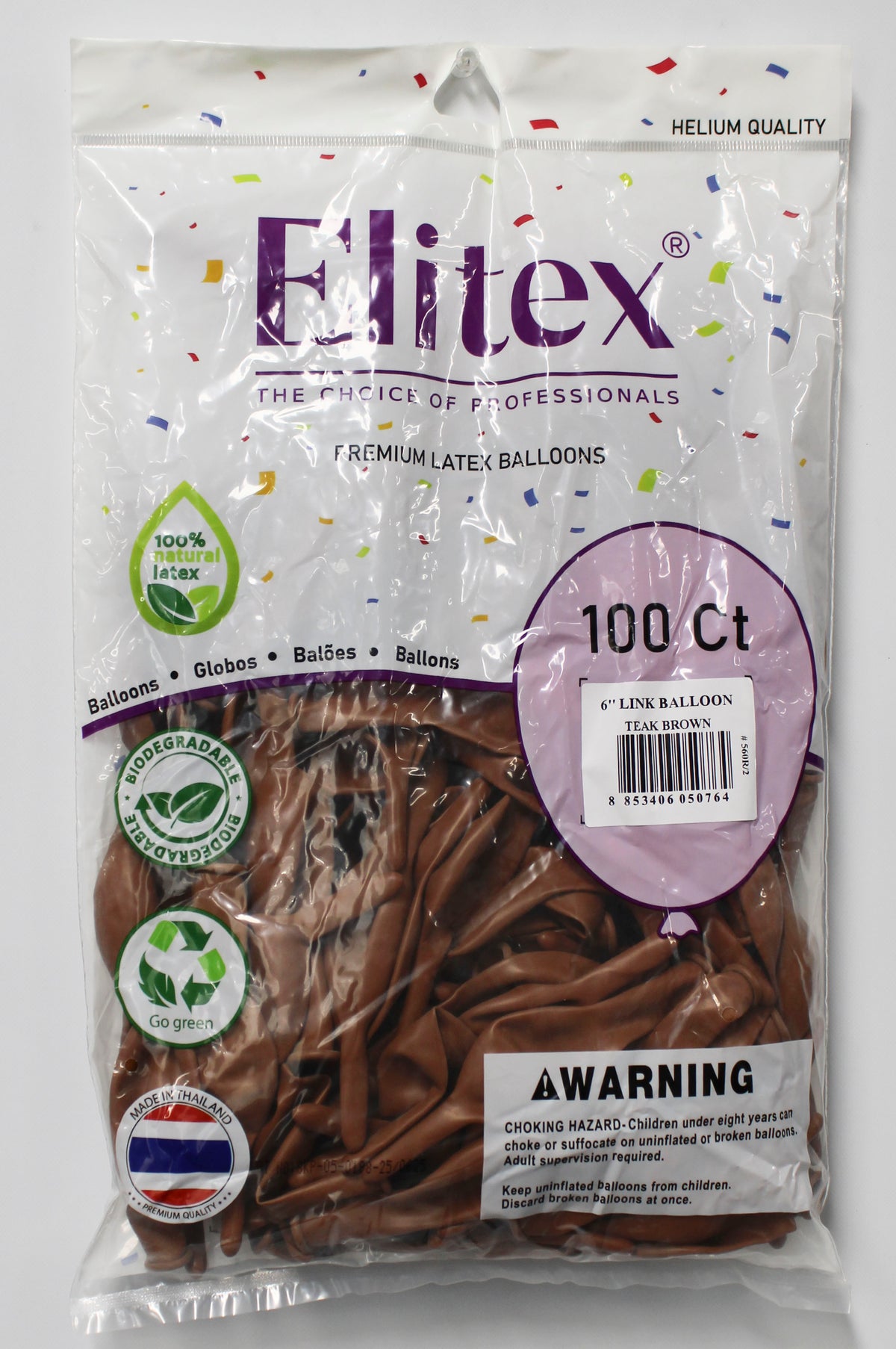 ELITEX 6" TEAK BROWN LINK BALLOON, 100 PACK