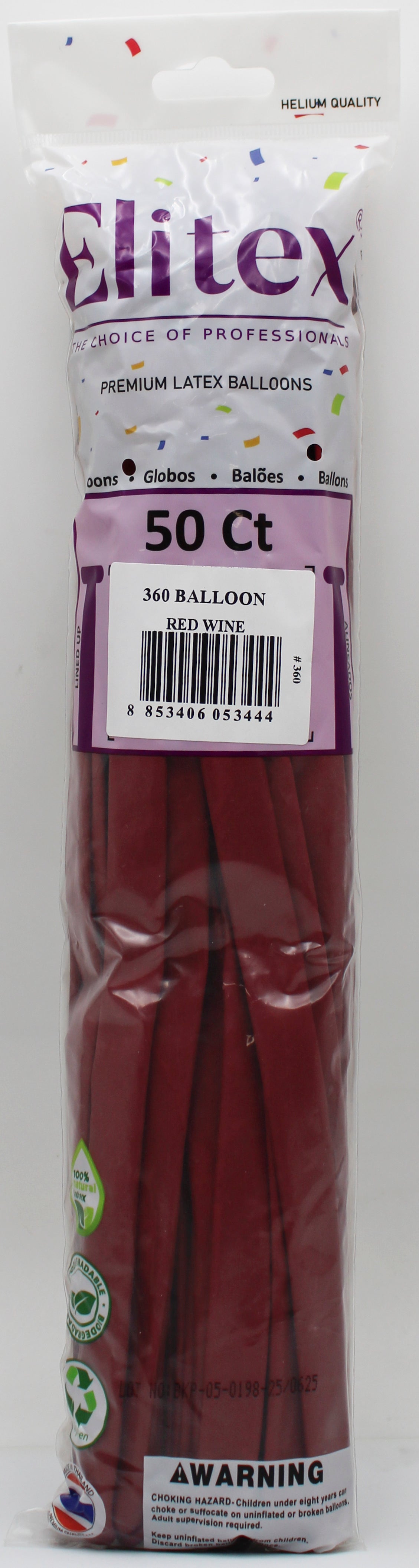 ELITEX 360" RED WINE MODELLING BALLOON, 50 PACK