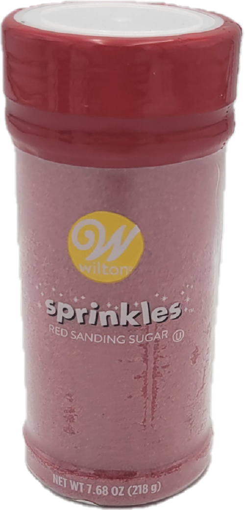 SPRINKLE SANDING SUGAR RED TALL WIDE 7.68 OZ  BB DATE 6/15/2026.