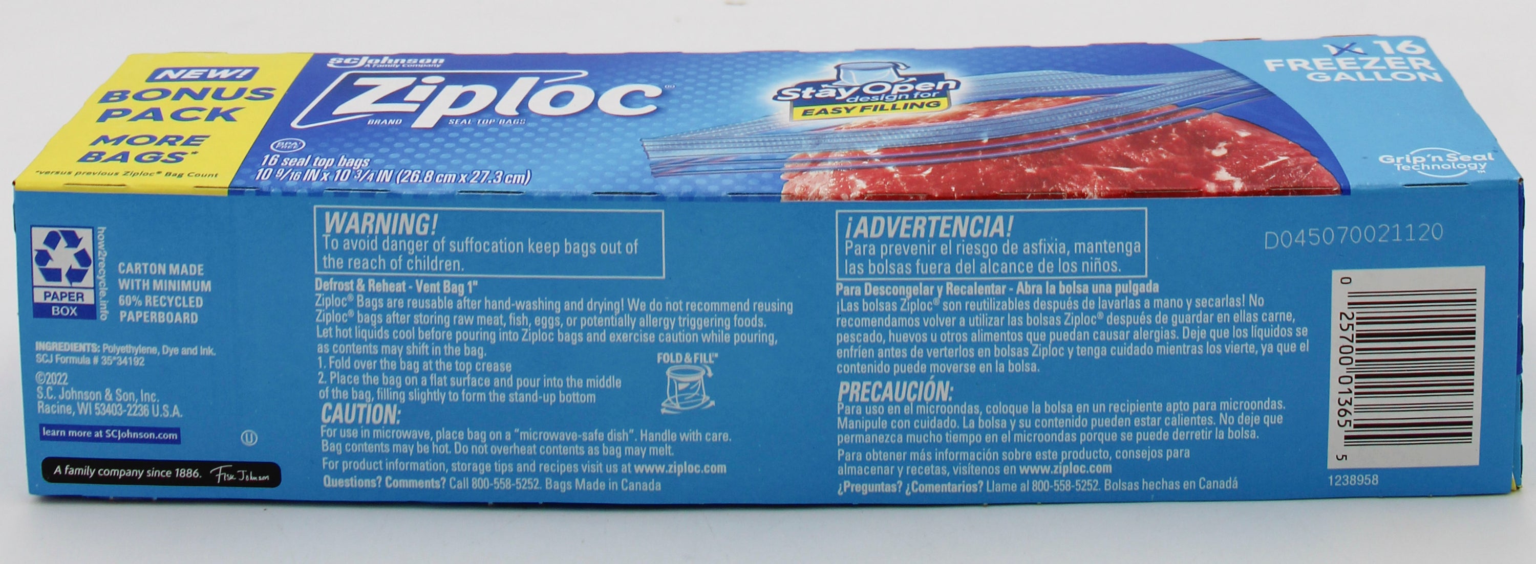 SP ZIPLOC BAG FREEZER 16CT GALLON