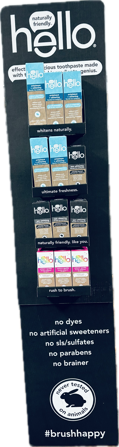 HELLO 24CT ASSORTED TOOTHPASTE FLOORSTAND DISPLAY EXP 11-2024 NI