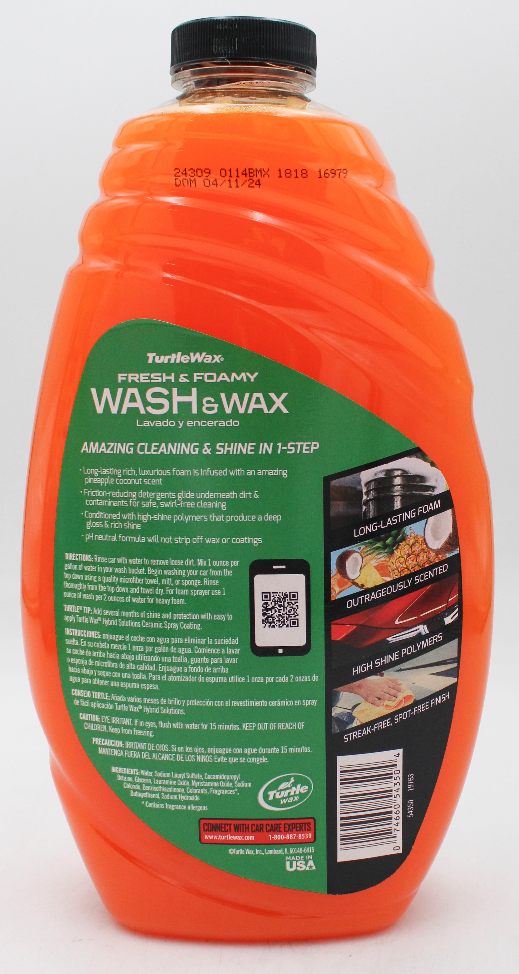 SP TURTLE WAX FRESH & FOAMY WASH & WAX 48oz PINEAPPLE COCONUT